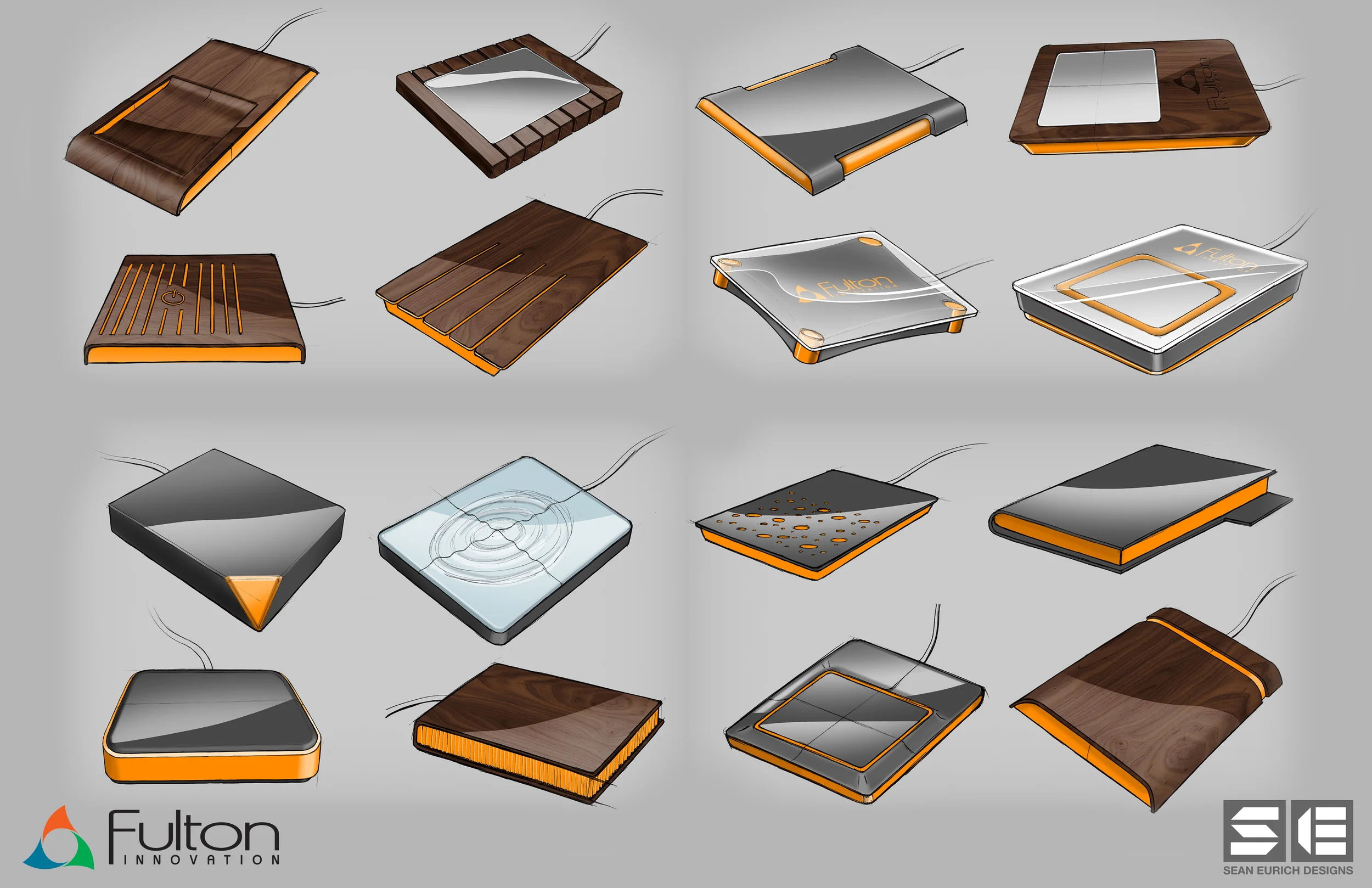  Form study of wireless charging bases to charge small consumer electronic devices on. 