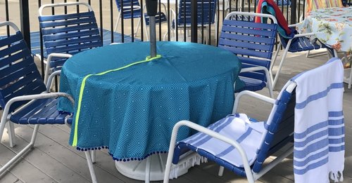 Diy Umbrella Hole Tablecloth A Bias Binding Tutorial Little Stitch Studio - How To Make A Tablecloth With Umbrella Hole
