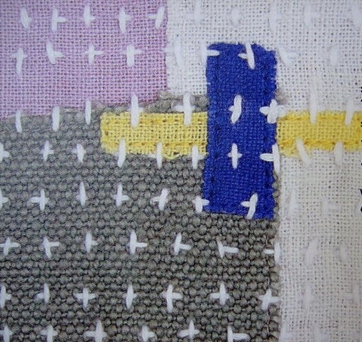 Visible mending on patchwork. Look for this in my shop soon- I just need to remember to frame it:)