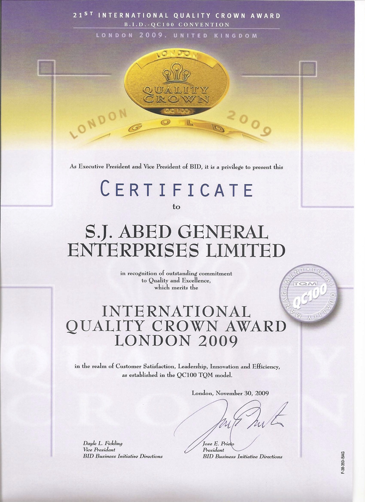 2009 Lonodn Quality Crown Award,B.I.D.QC 100 convention.jpeg