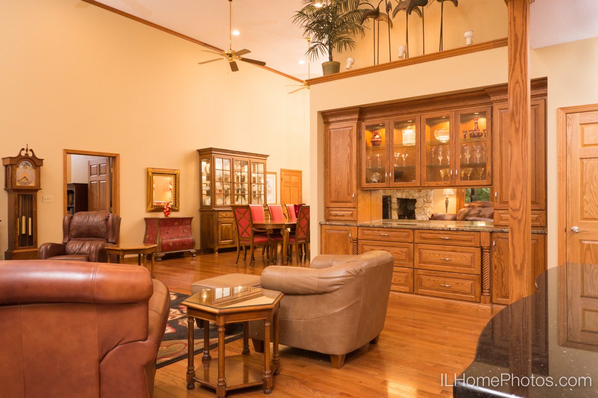 Interior living room and dining room photograph for real estate in Elkhart, IL :: Illinois Home Photography by Michael Gowin, Lincoln, IL