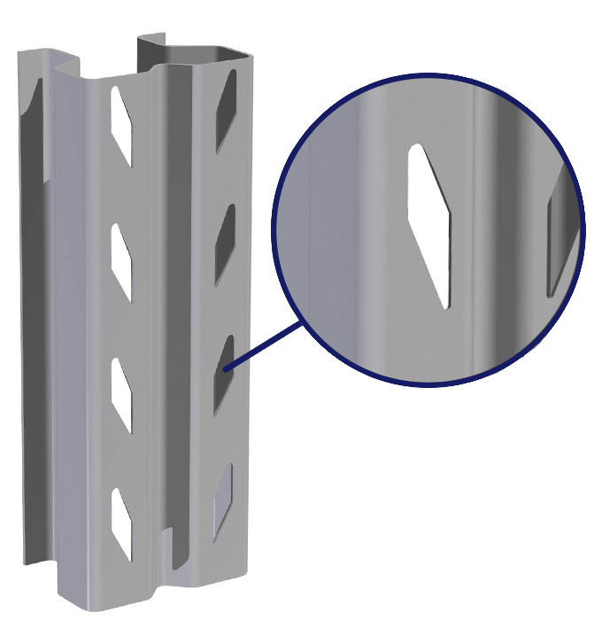 Colby's Unique Patented Diamond slot provides a secure connection with beams