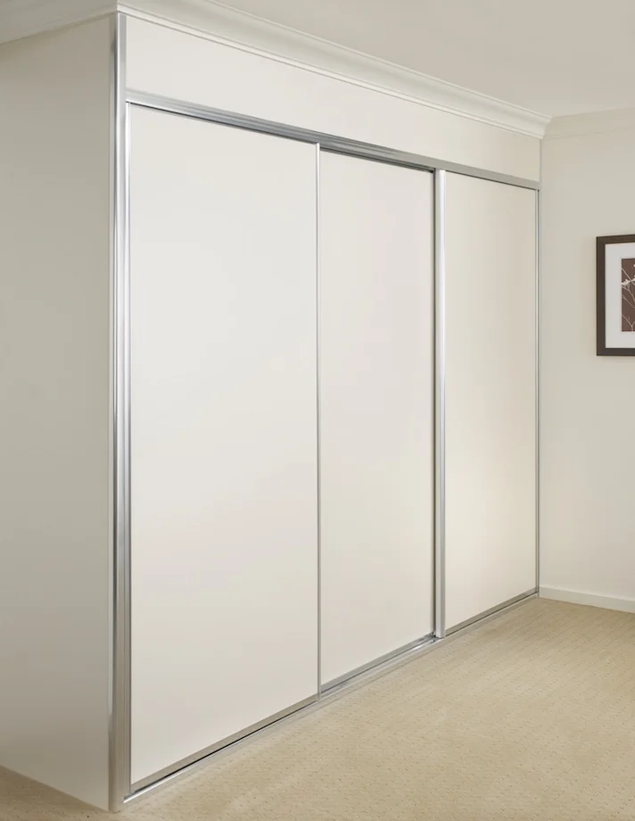 White Melamine Wardrobe With Matte Silver Frame Jpg Built In Wardrobe Designs Sliding Door Wardrobe Designs Built In Wardrobe