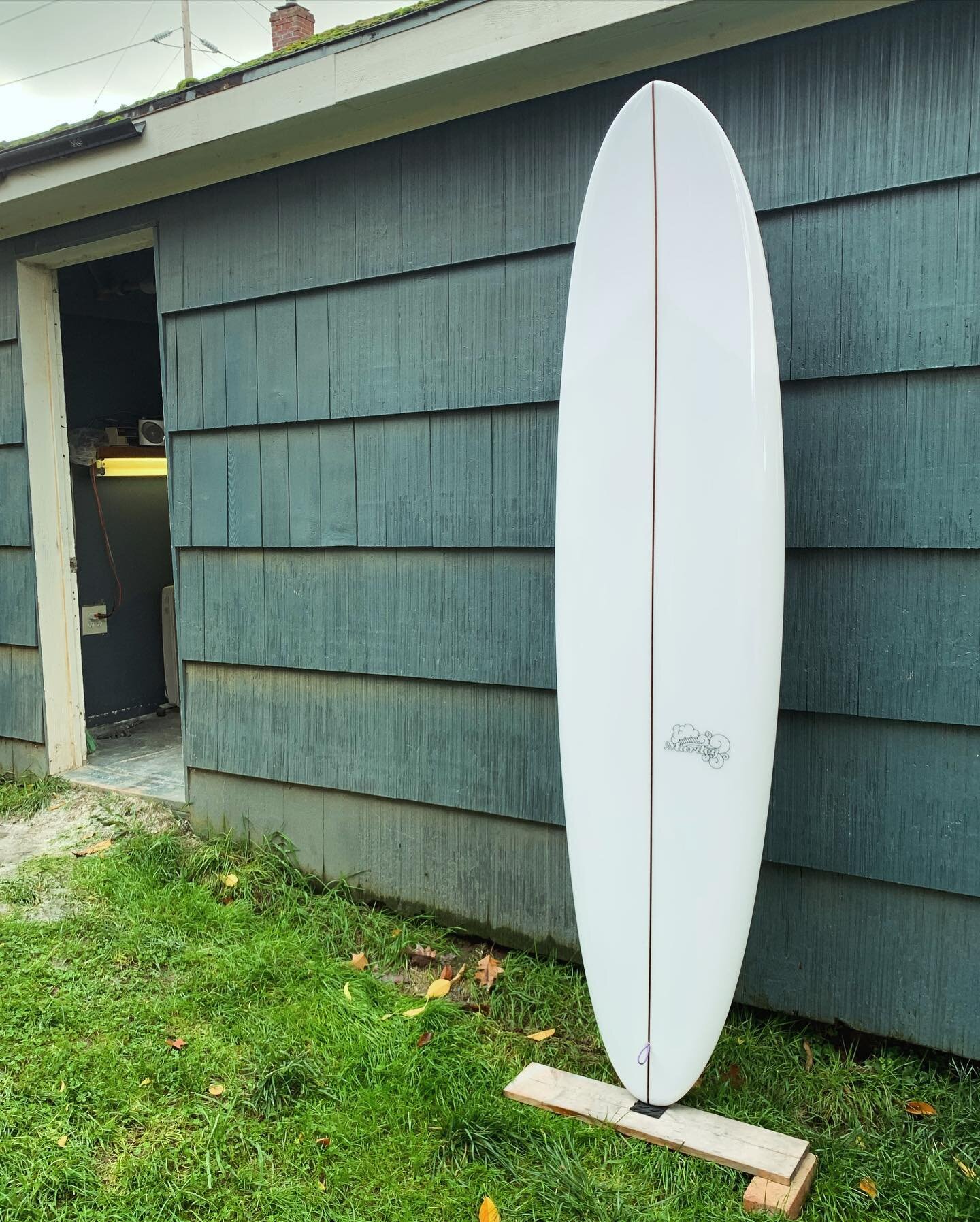 Custom 7&rsquo;4 x 21 3/4&rdquo; x 2 7/8 &lsquo;Soft Bottom Egg&rsquo; for @evanwk &hellip;..low rocker, soft thinner rails w/slight edge in tail, belly concave with Volan patches, dark wood stringer and polish. A nice weighted classic ride&hellip;&h