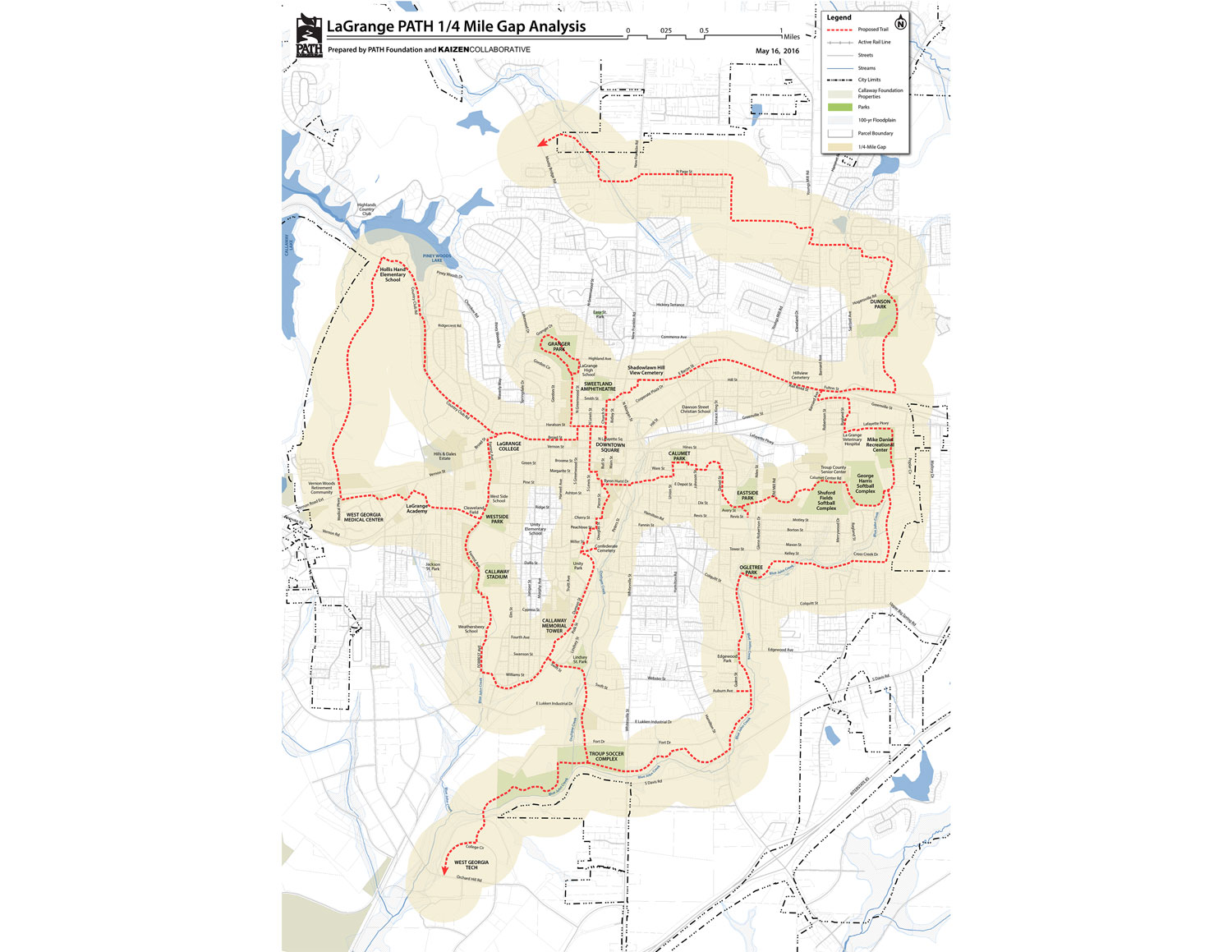  The 1/4 mile gap analysis of the preliminary  Thread Trail  system. 