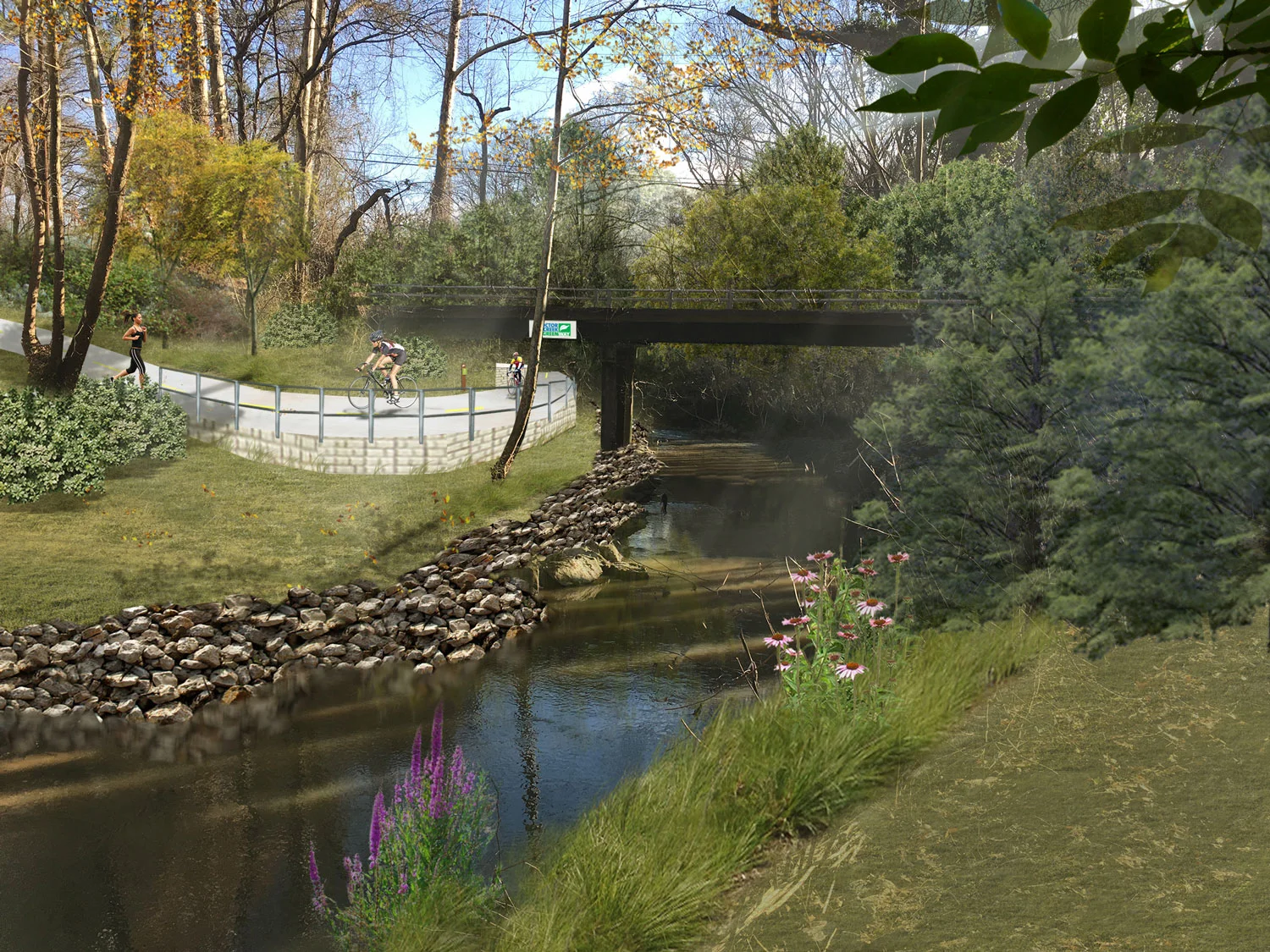 Proposed retaining structure to support trail across James Jackson Pkwy