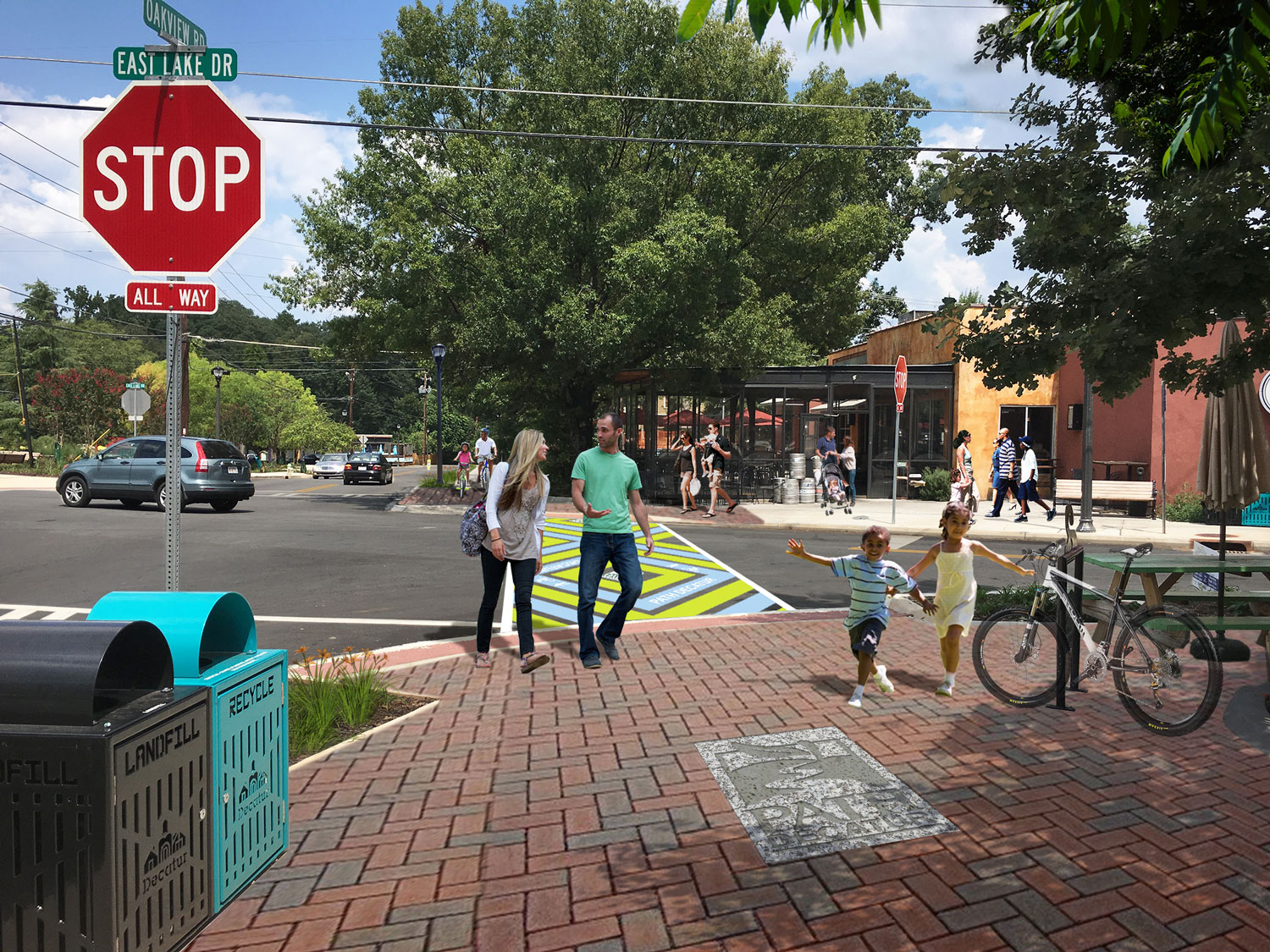  Proposed crossing of East Lake Drive with custom crosswalk and enhanced pedestrian mixing zones with improved pavers. 