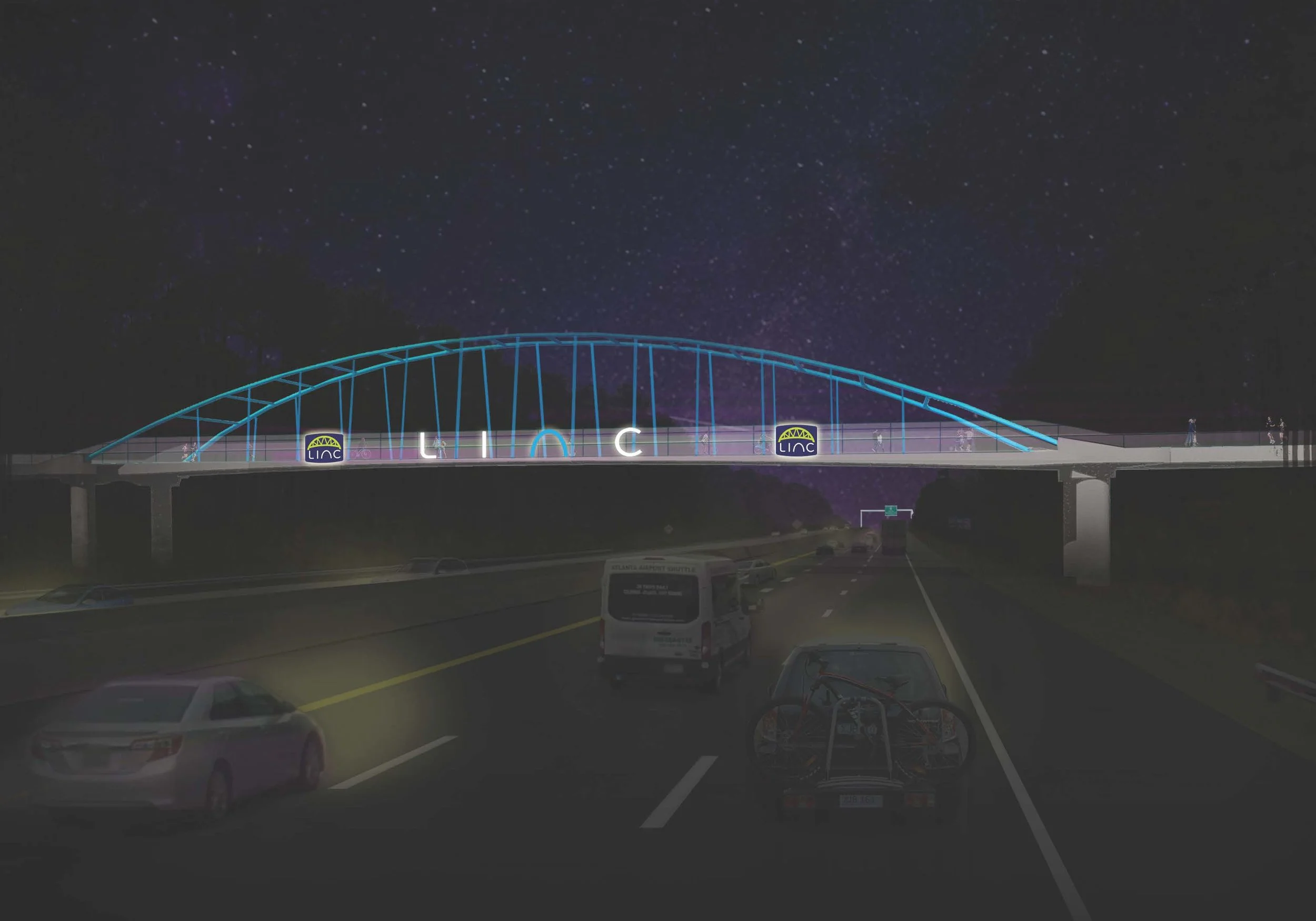Proposed plan for the LINC pedestrian bridge over I-85 at night