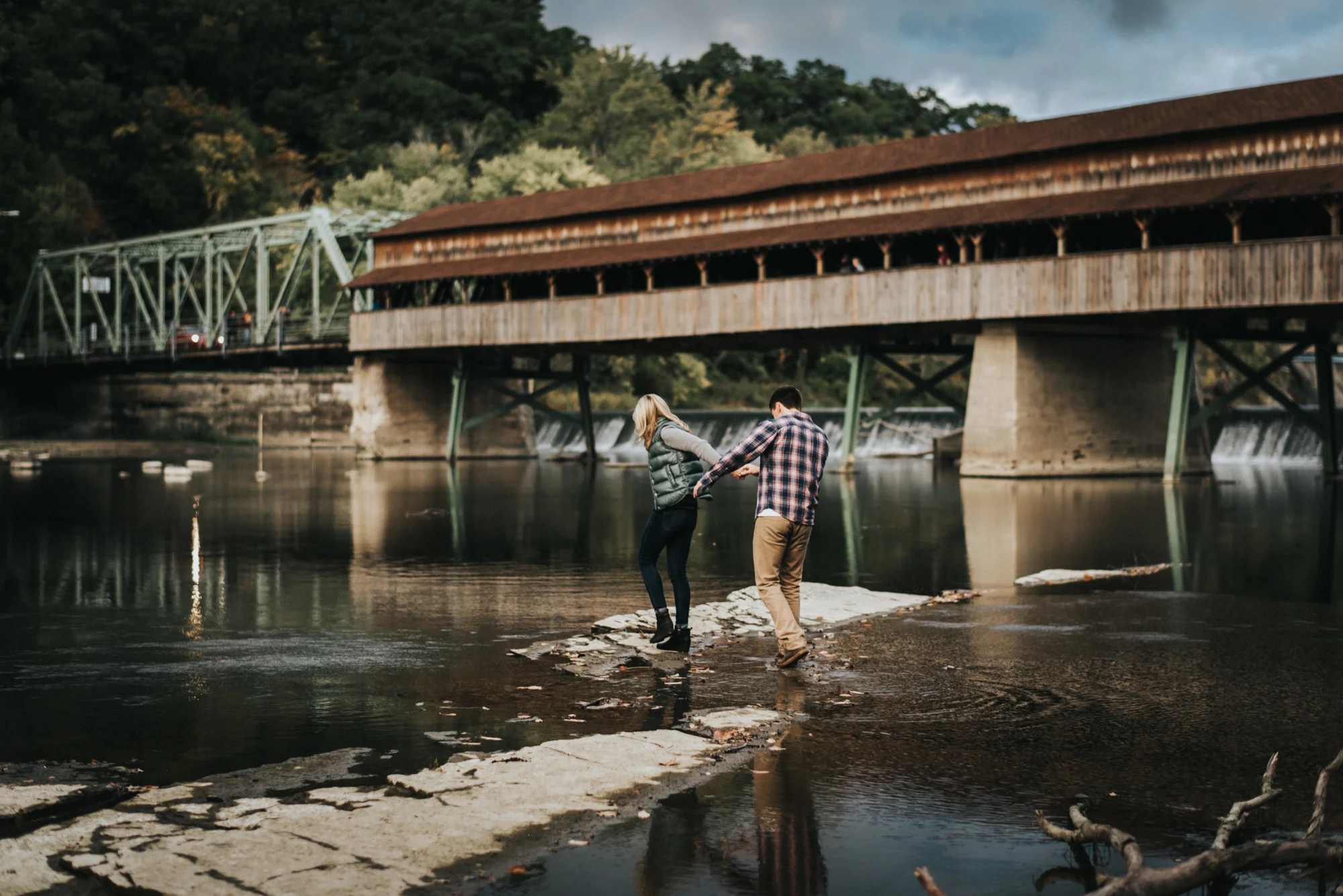 Harpersfield bridge engagement session - katie and nick