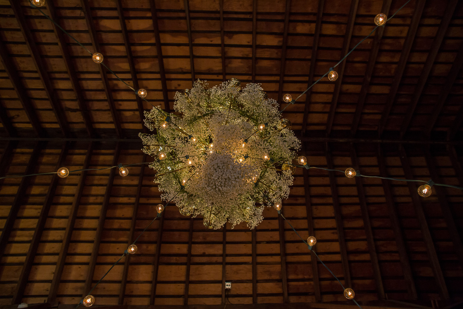 As a surprise, I dressed the center chandelier with soft baby's breath. 