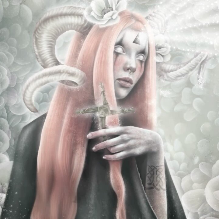Imbolc Blessings!. The flame haired harbinger of better times to come as the crone months of winter depart. (Please let them depart). My interpretation of Brigid is thinly guised as the Saint, but her true Goddess roots and legends are what intrigue 