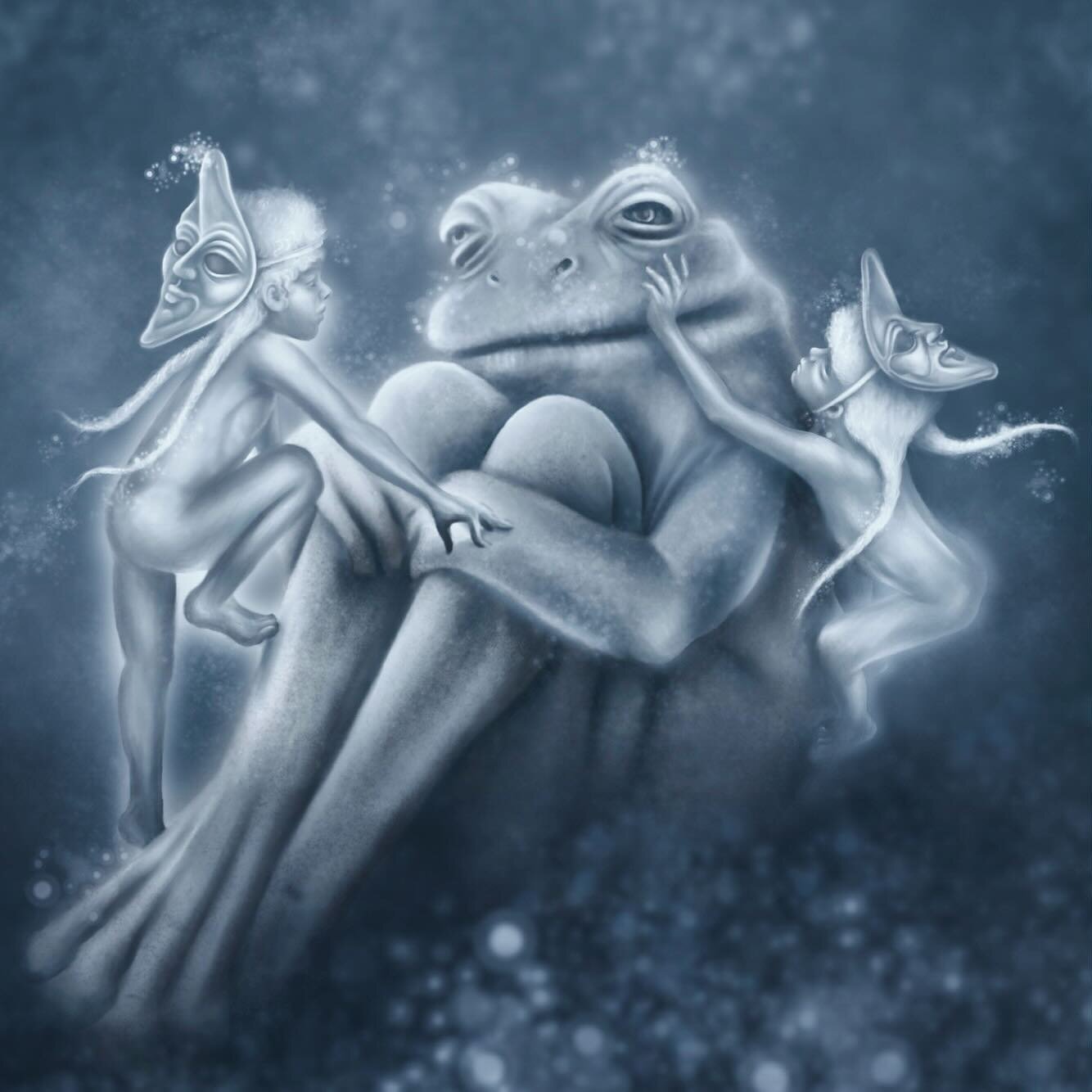 A dreamy illustration for a short story called &lsquo;Moon Gump&rsquo; 🌚

#fantasyart #fantasyillustration #toad #frog #moonmagick #bookillustration #storytelling #moonfrog #shaman #darkfantasyart #folktales #fairytaleillustration #oxfordillustrator