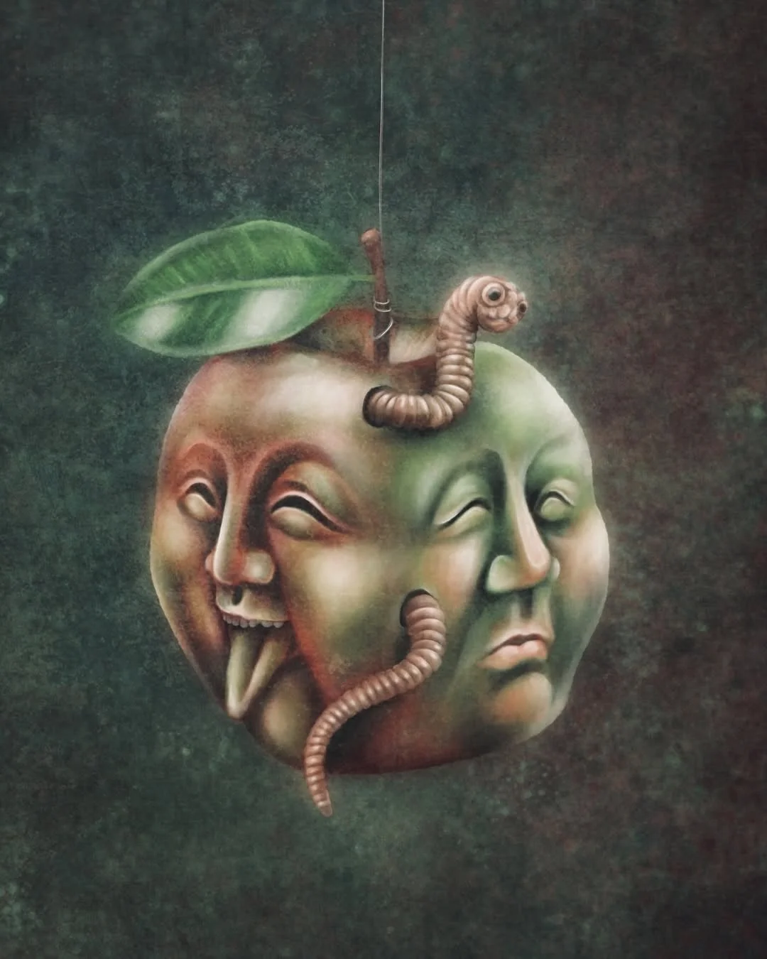 Portrait of a wassailing apple, suspended in two minds, avec worm&rsquo; #folklorethursday

An illustration celebrating two old things I like in January; the honouring of apples, and the ancient Roman god, Janus. Oh, and thirdly, worms.

January 
Jan