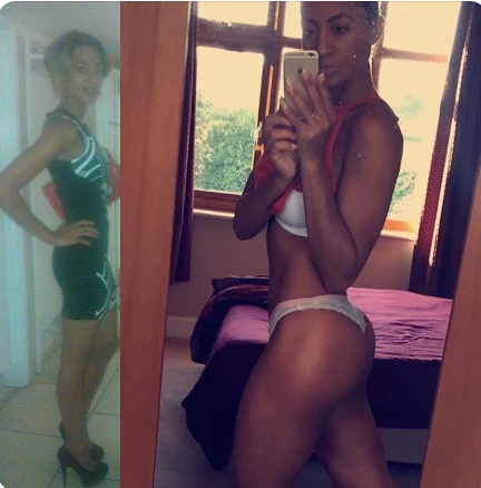"Cheers Katie! On the left, my butt, I hated it for like years! I can't tell you how unhappy I was...And then I found your page and your workouts! It's amazing how far inspiration can travel. Thank you for sharing!"-Ellesse D.