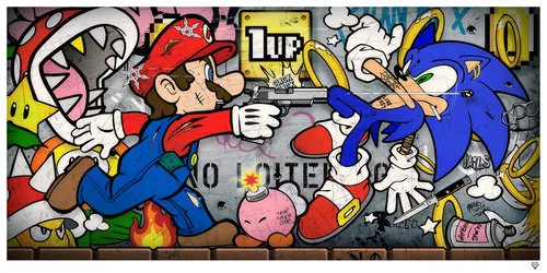 JJ Adams, Sonic vs Mario, signed limited edition of 95. Price: £635