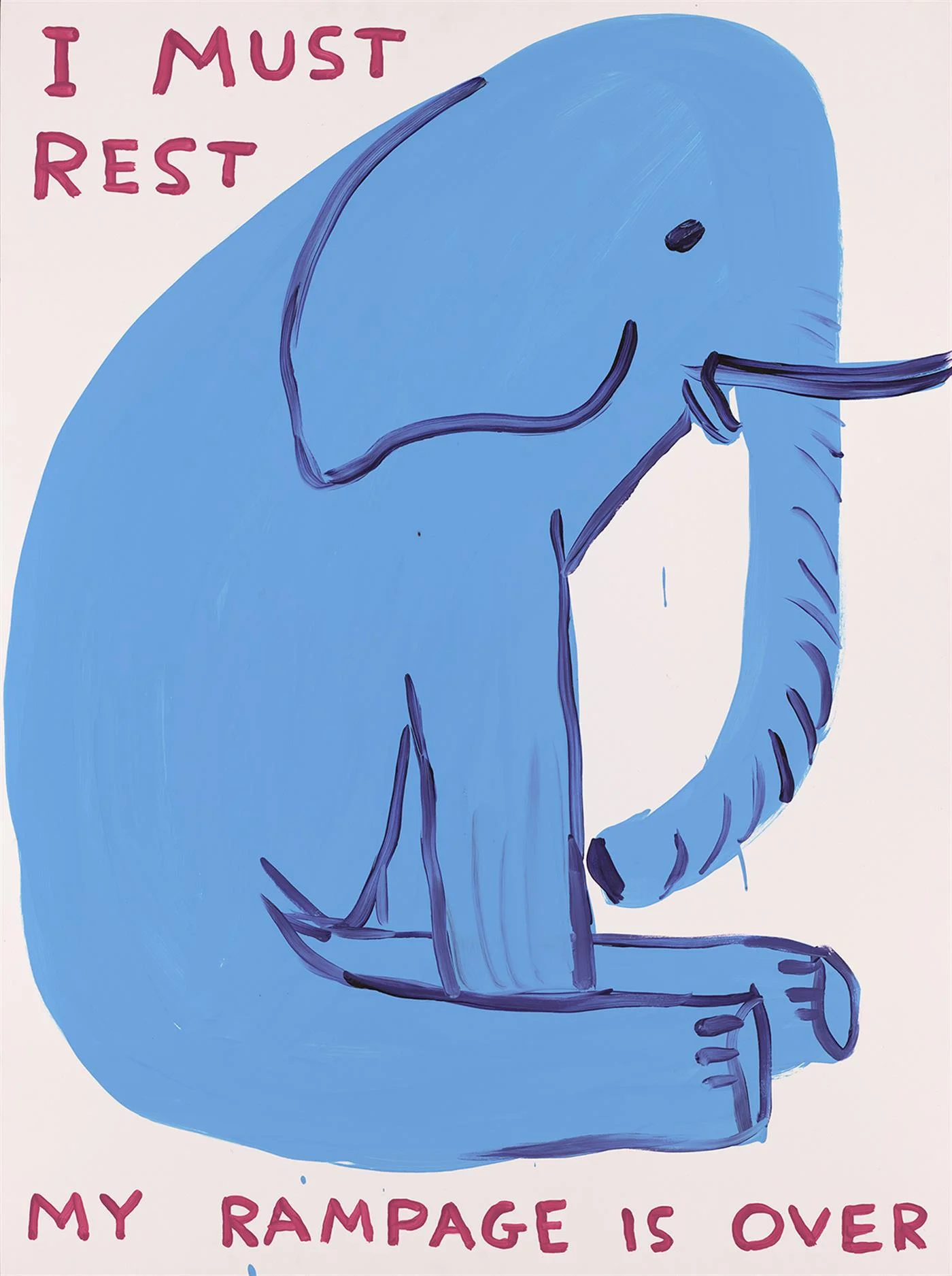 MY RAMPAGE IS OVER 9 colour screenprint with varnish overlay by the one and only David Shrigley . Measuring 21.65" x 29.53" inches, (55 cm x 75 cm), unframed. Available at £1500. View the collection here.