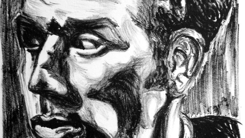 Detail of "Kramer" by Matthew Clay-Robison. Lithograph. 11" x 14".