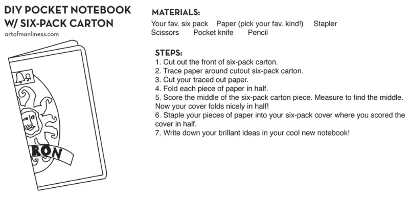 Be the Ideas Man with this easy DIY. Whether it's for writing to-do lists or clever song lyrics for your band, pocket notebooks are a useful, convenient thing to have on you when inspiration strikes! Source: artofmanliness.com
