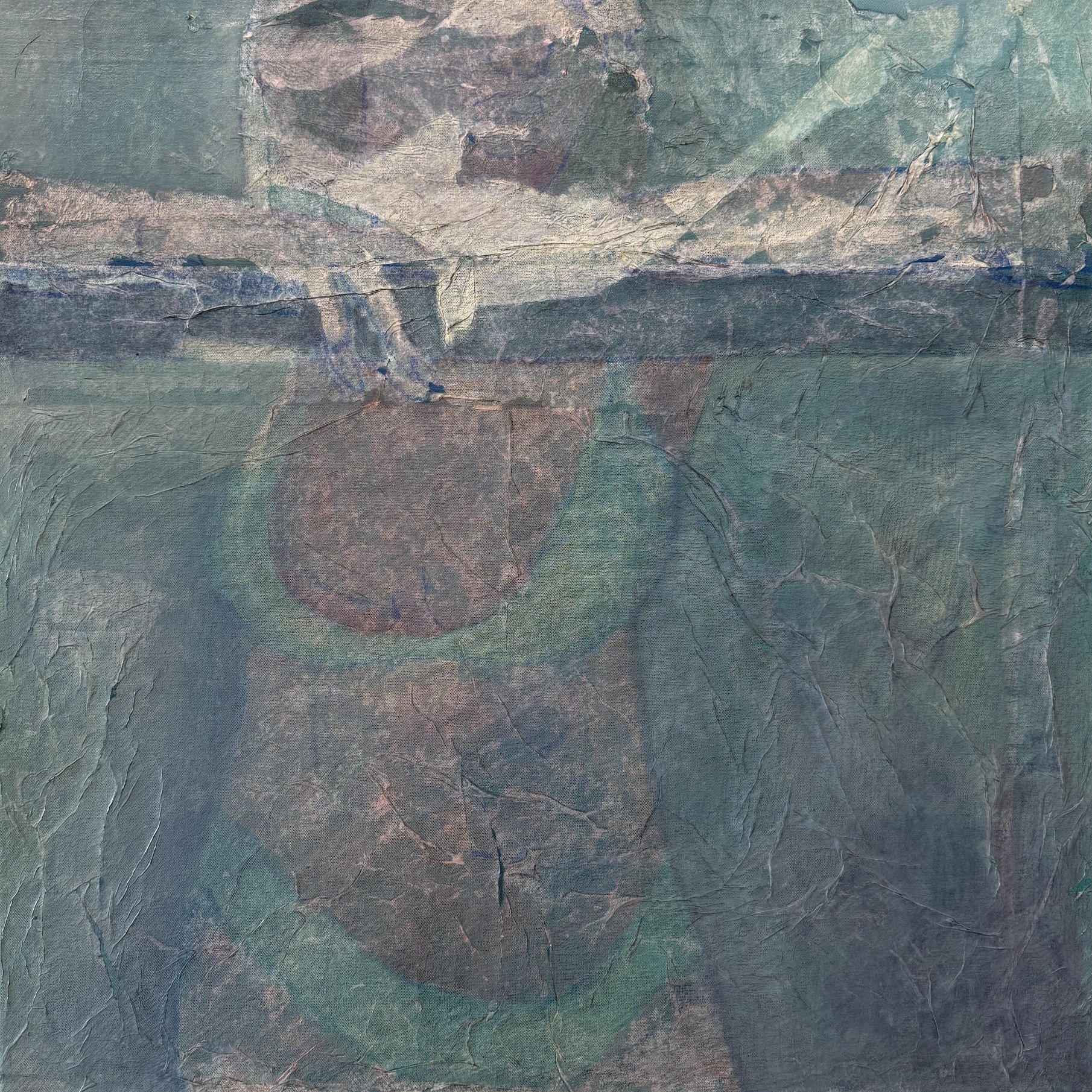 Half the Pressure, Twice the Speed, 2025 | Oil, paper and graphite on canvas | 31.5 x 31.5 inches