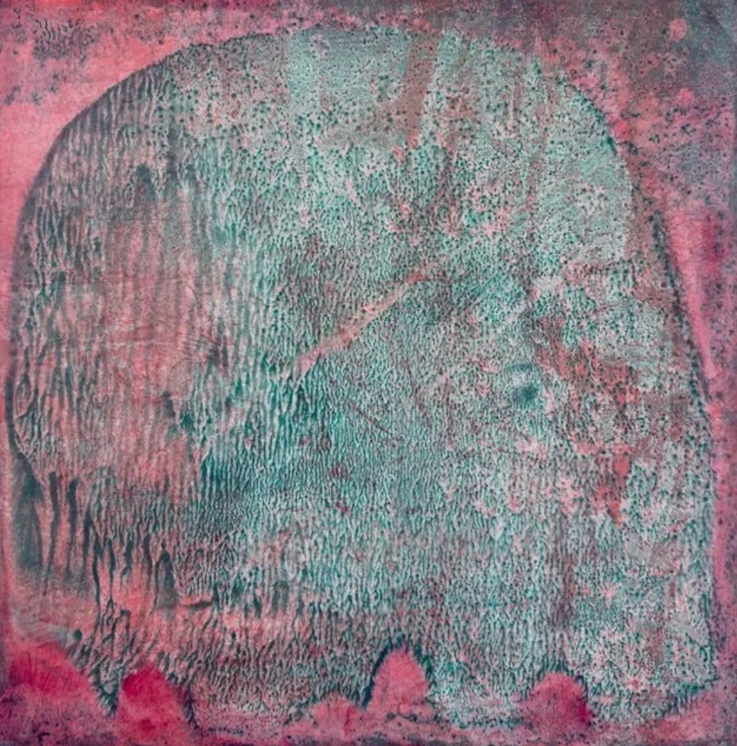 Island 2, 2025 | Oil and paper on wood | 20 x 20 inches