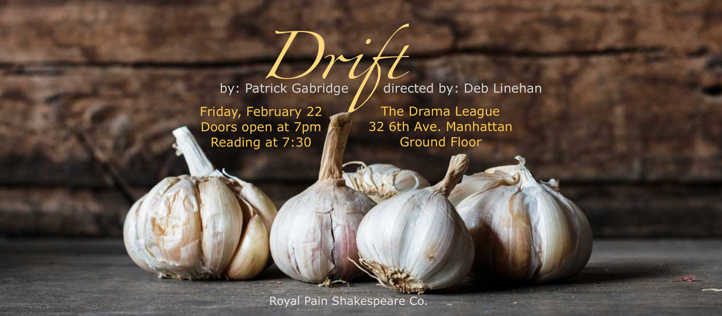 Drift by Patrick Gabridge - A NY Premier Staged Reading at The Drama League - Directed by Deborah Linehan - February 22, 2019 Cast: Katya Collazo, Marc Pierre* Patricia Randell* Sarah Arikian* &amp; Tulis McCall* * These Actors appeared courtesy of …