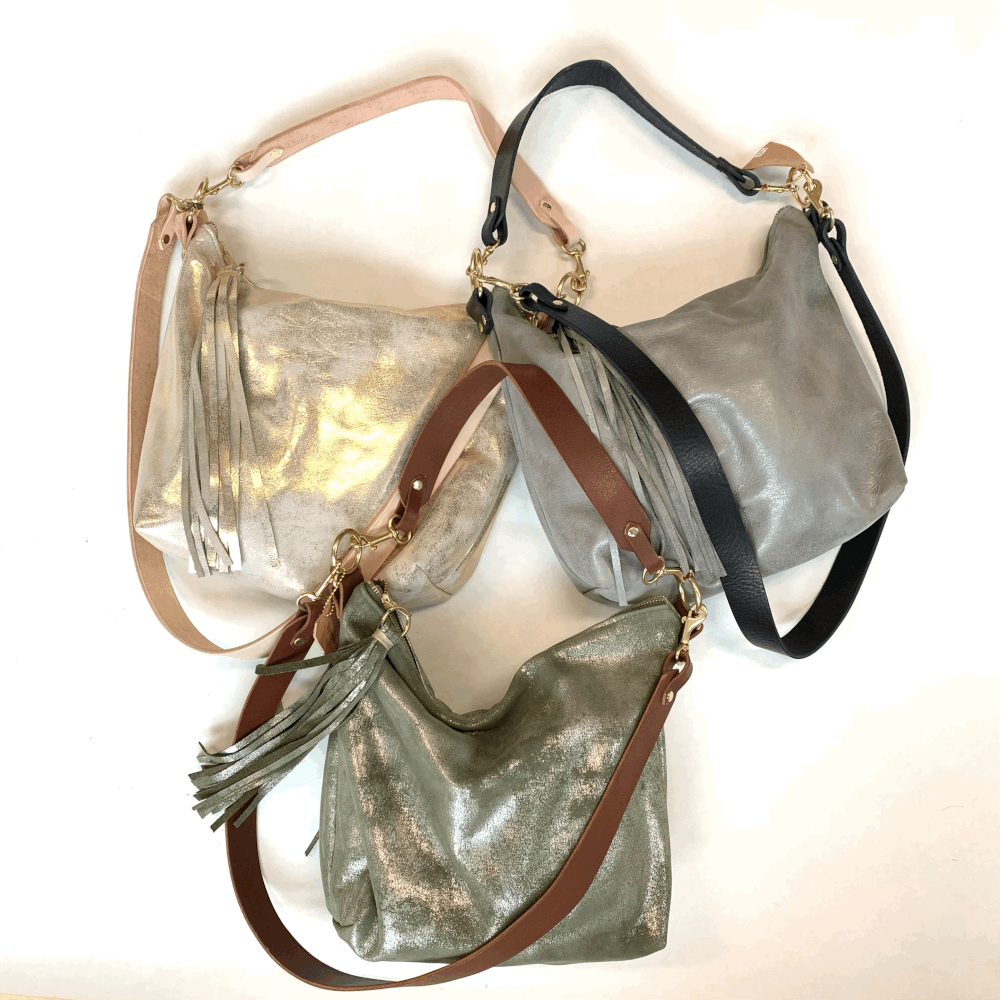 Silver Soft Leather Metallic Bucket Bag with Crossbody Chain Purse for Dresses