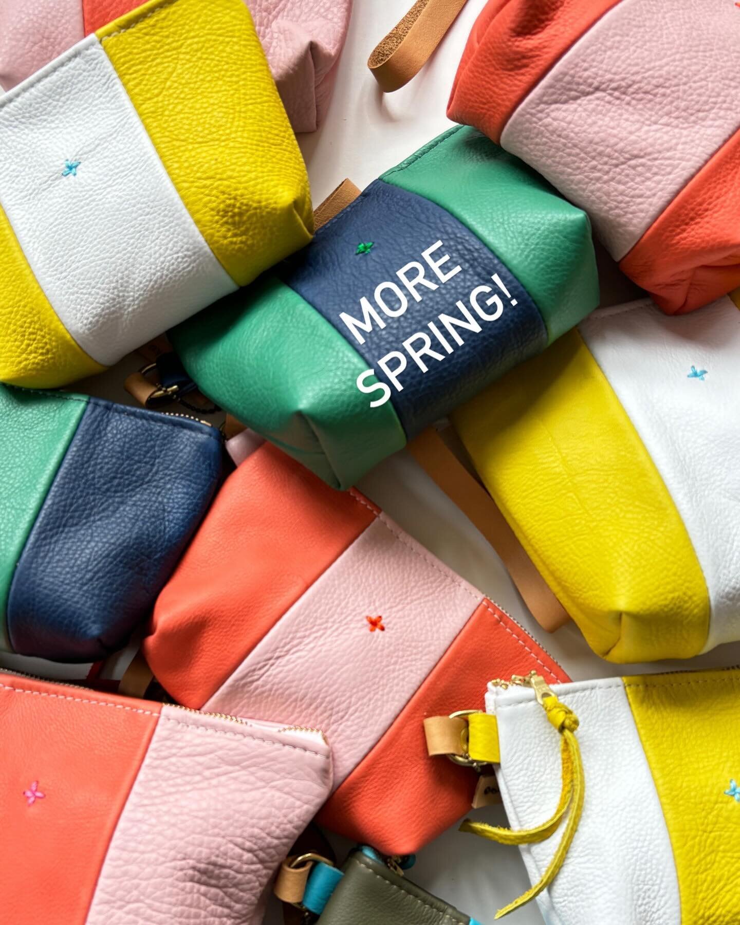 Spring styles are coming fast &amp; furious just in time for spring break. Introducing our limited collection of color block pouches in both small &amp; medium sizes. The spring leather colors are very limited so we&rsquo;re making the most of what w