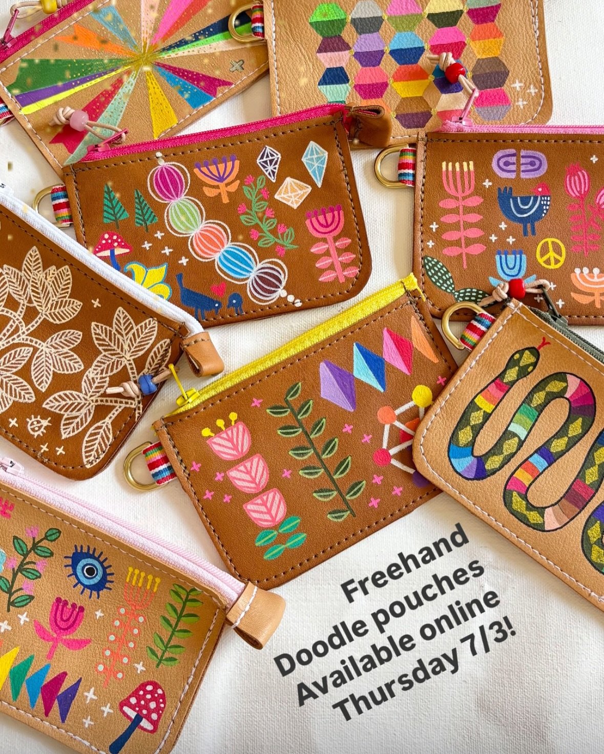 Just a little something I&rsquo;ve made &amp; will put out into the world. They will be available online (byelke.com) Thursday at noon mst. 2 color leathers available, natural &amp; saddle. Pick your favorite. 
Happy summer! 
(The pouches are 5x3 1/2