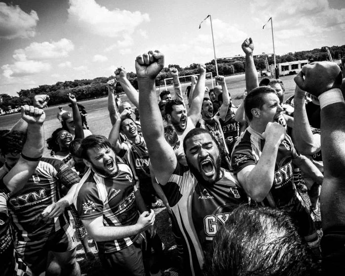 The New York Gotham Knights players celebrate their Bingham Plate win over the London King's Cross Steelers on May 29, 2016. Pic by Giovanni Capriotti