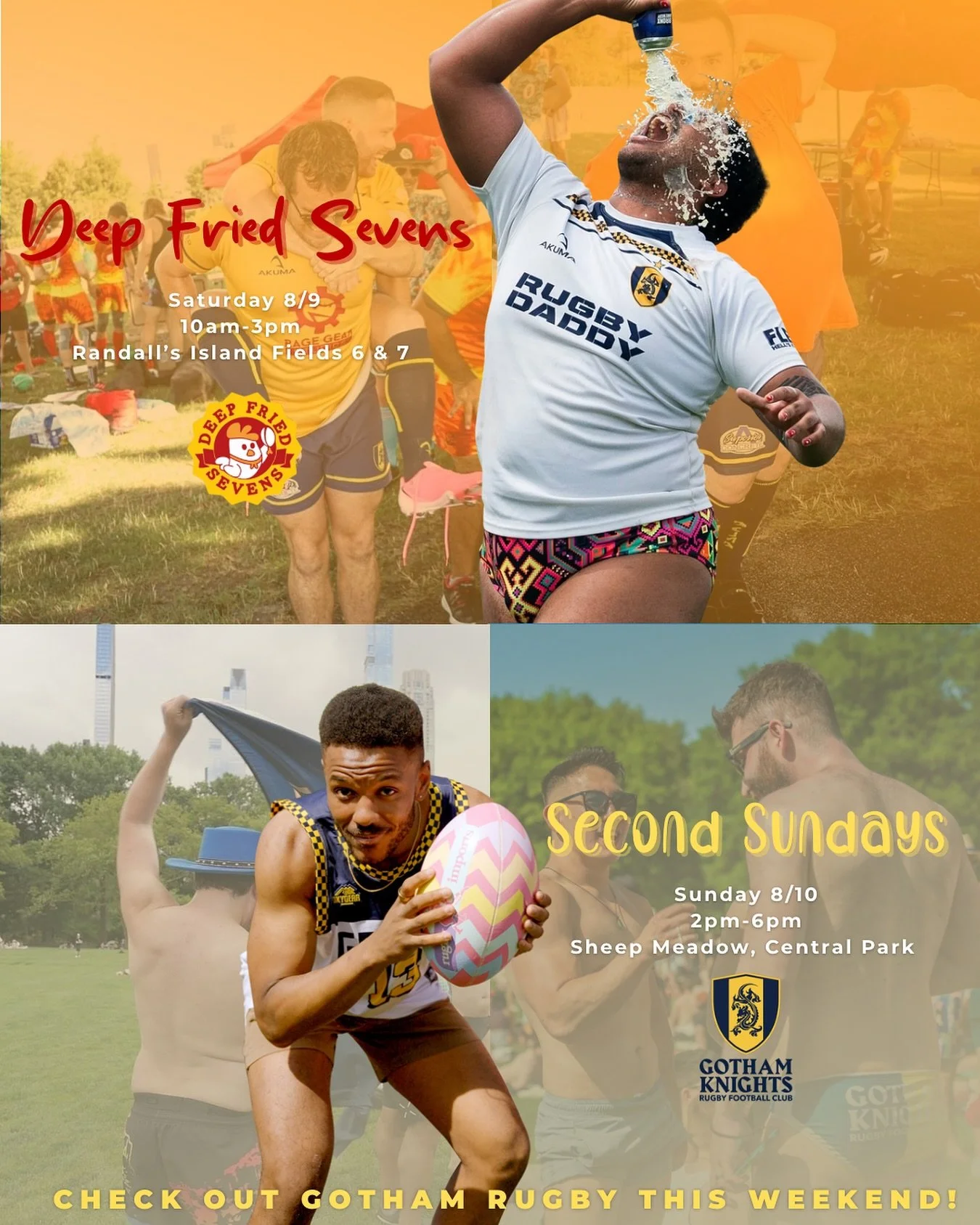 What are the Knights up to this weekend?

Saturday is all about the big boys as our Gotham Girthers and Lil&rsquo; Poundcakes squads will be competing @deepfriedsevens from 10-3pm. Of course, no running will be involved! Come cheer on the Girthers an