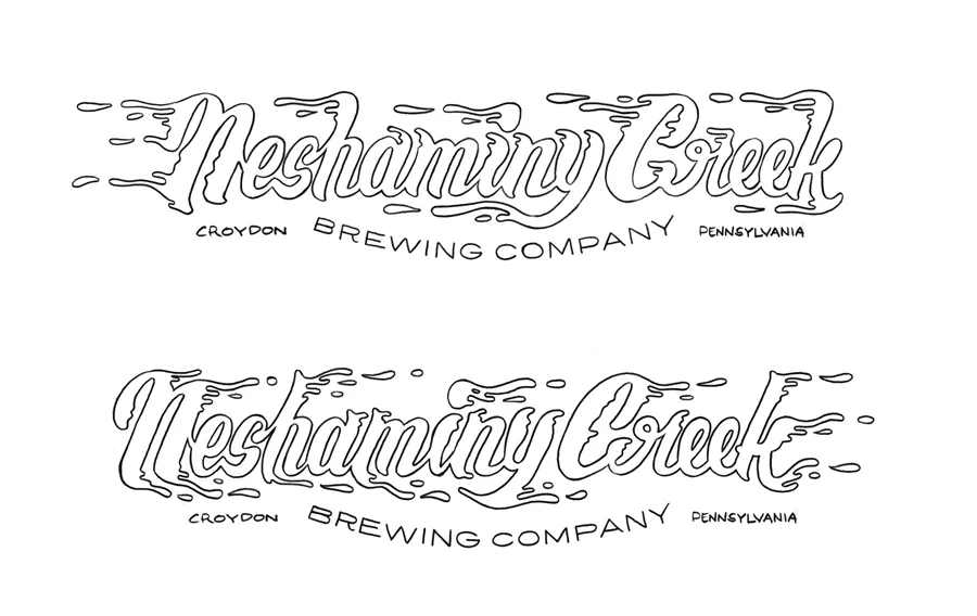 Pencil art. Left and Right custom lettering logos for Neshaminy Creek Brewing Company Vehicles and distributor trucks. 