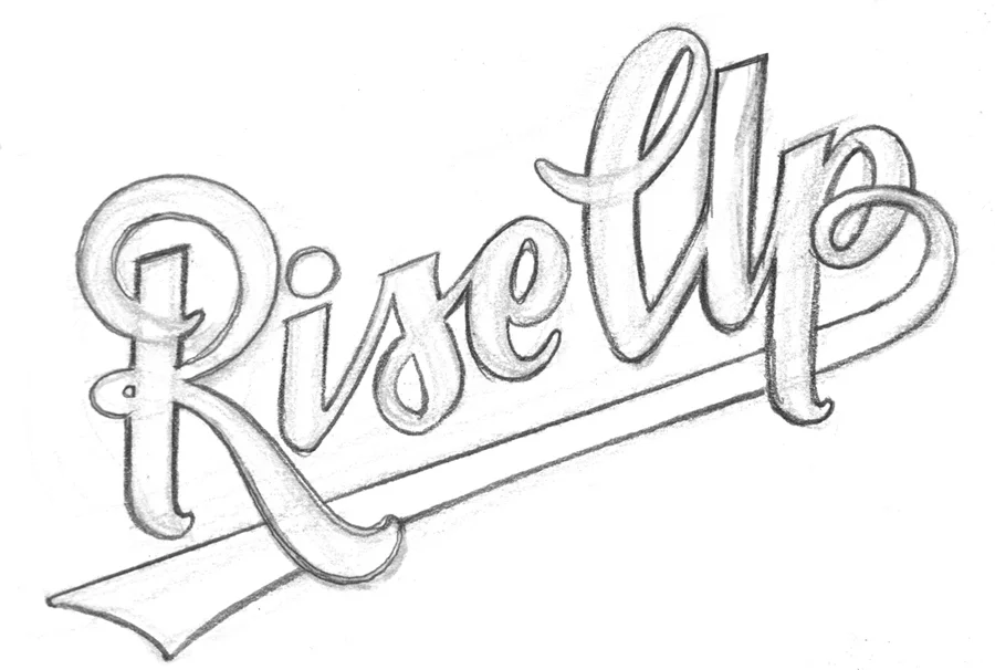 Pencil Art. Custom logo lettering for Rise Up Coffee Roasters. This logo was intended to mimic the look and spatial feel of the Baltimore Orioles baseball team jerseys. 