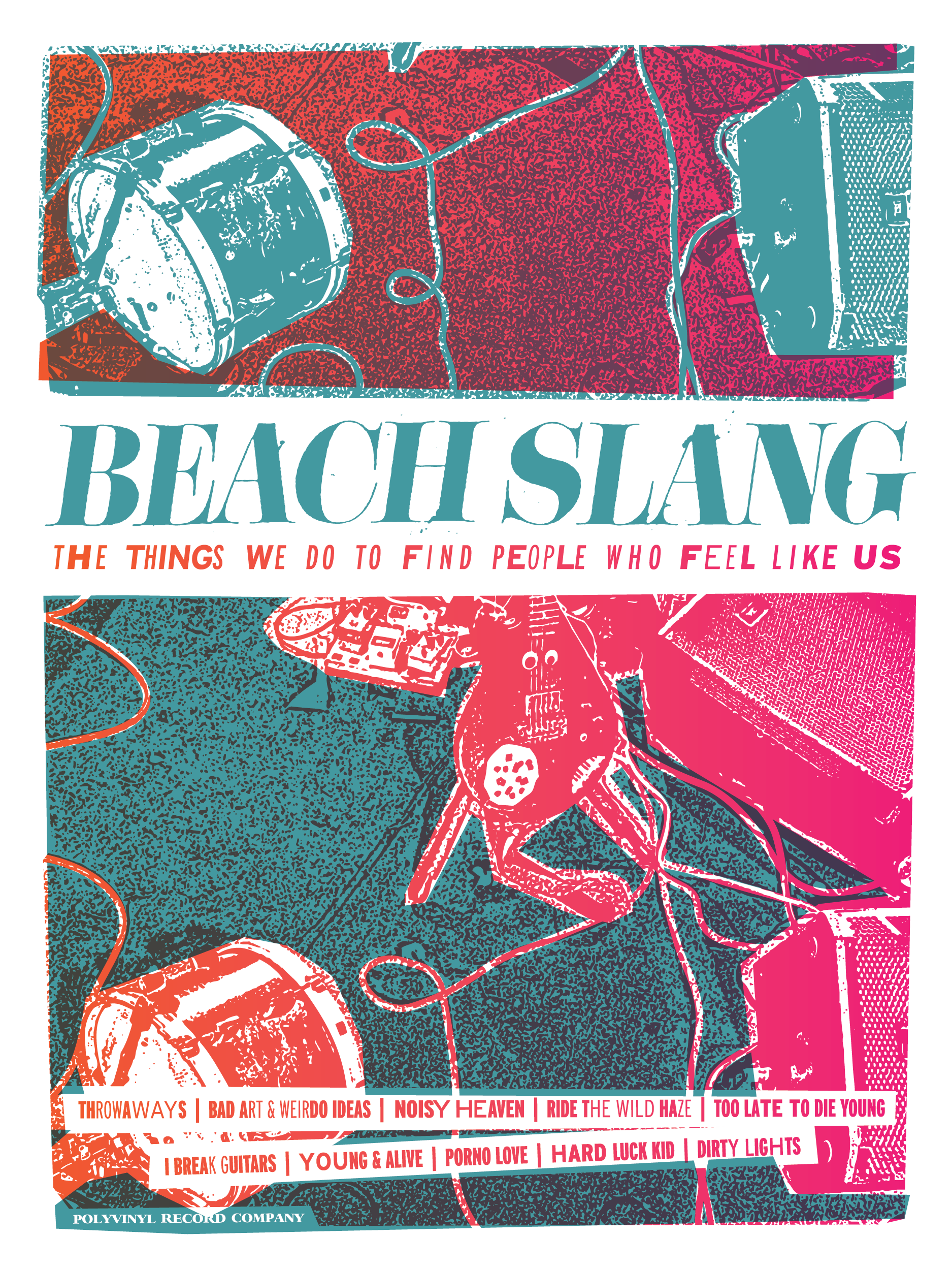Pre-Order exclusive poster for LP 1. 2 colors, Teal Blue over a split fountain of Neon Orange-to-Neon Pink on white 19"x25" archival cover stock. Edition of 100.