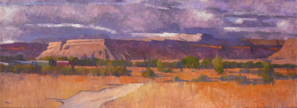 Throwing Darts, 25 x 68 inches, oil on linen