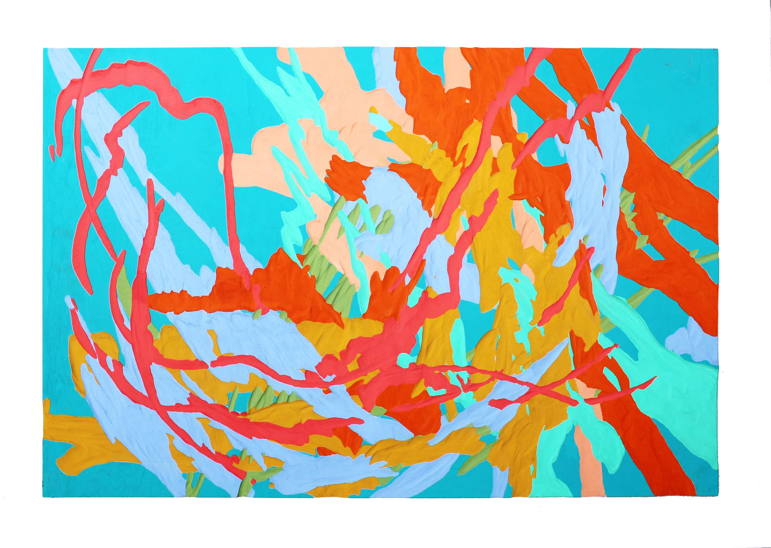 I walked wet 60.5 x 91.5 cm, gouache on carved wood, 2021, £3000.JPG