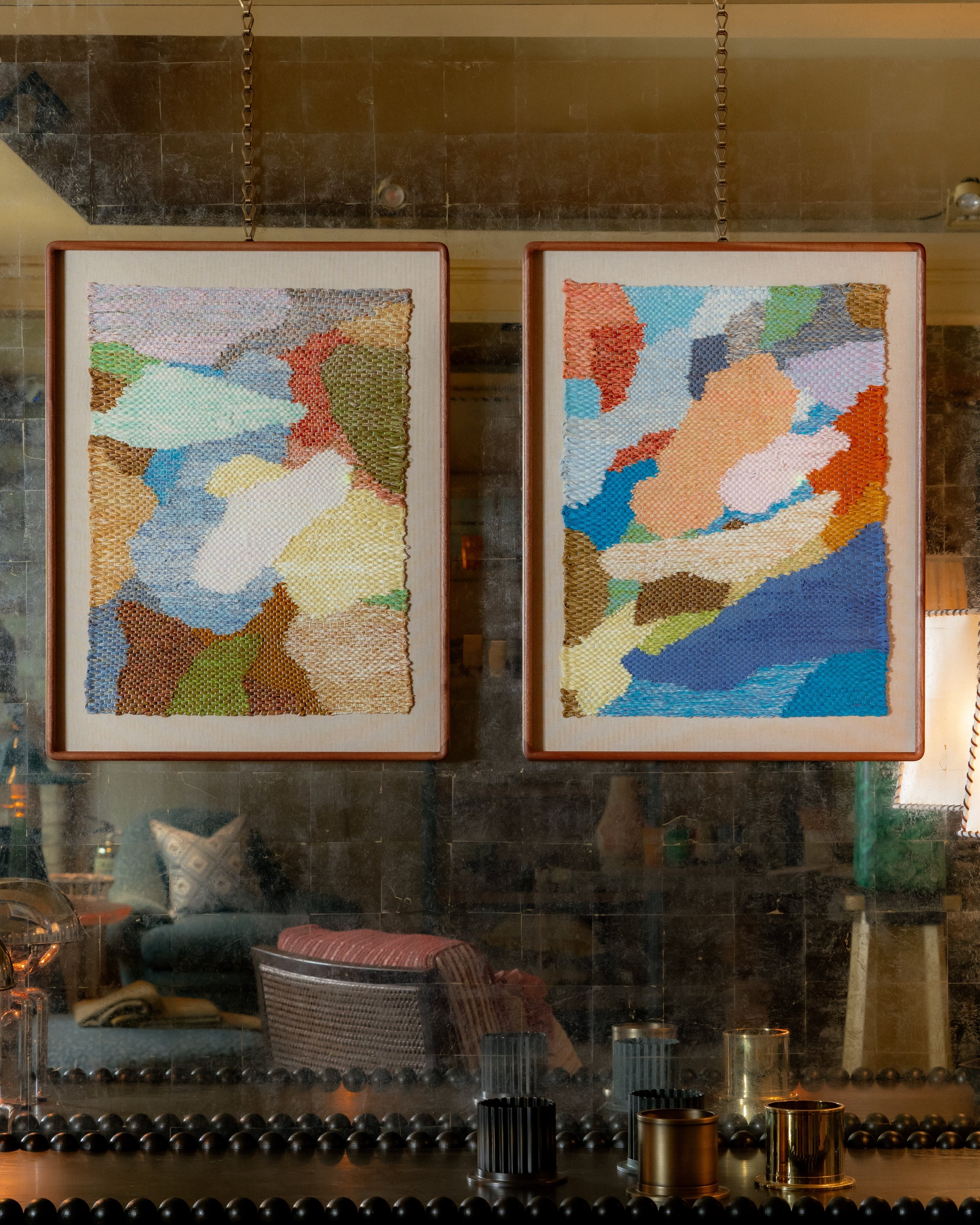 Weavings on display for 'Vibrations' with The Dot Project at AndObjects