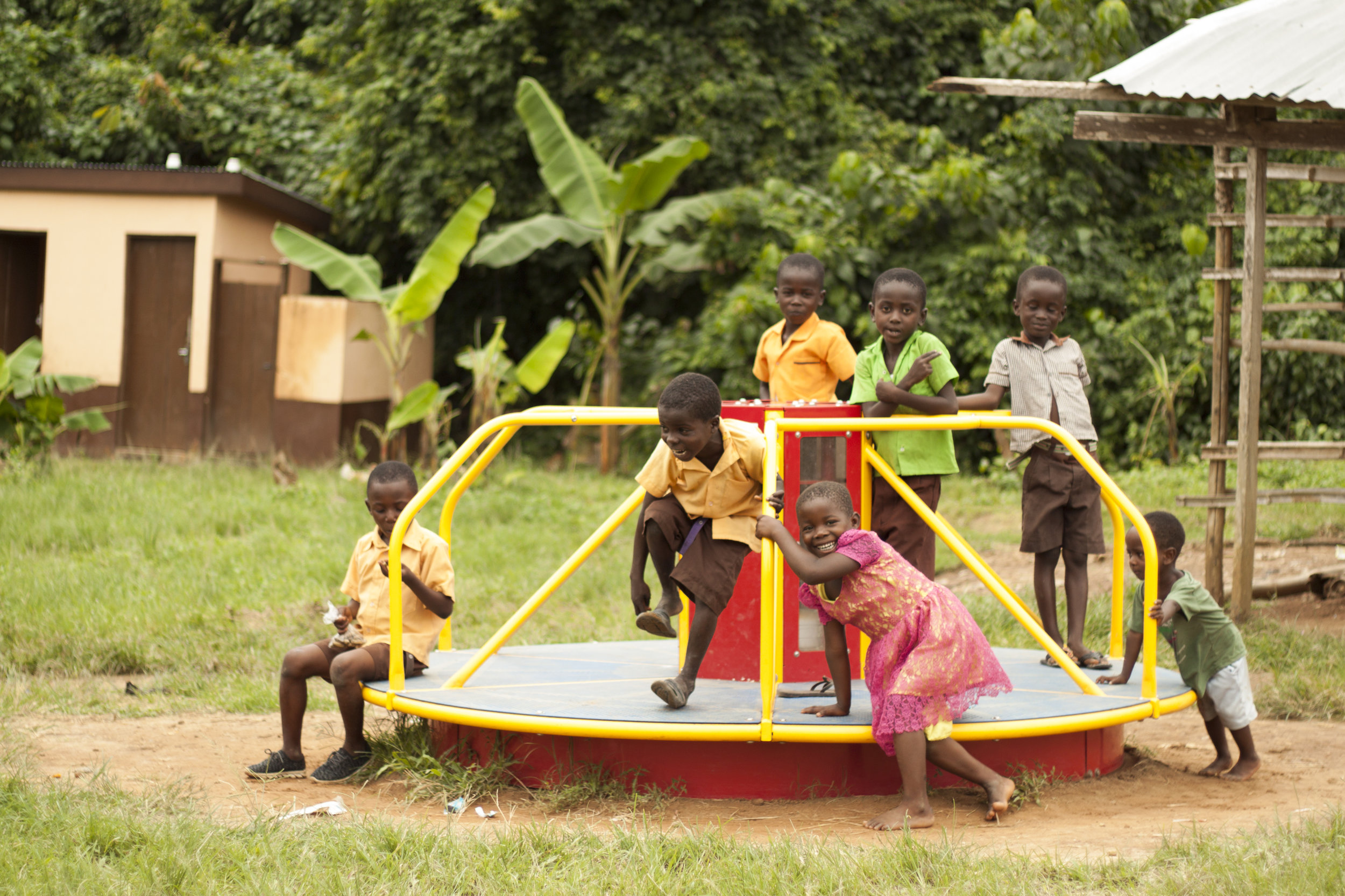 Without electricity, children in Ghana cannot study at home during their only time to do homework--night. This problem is solved when children play on EPI equipment which uses the children's energy to charge a battery.