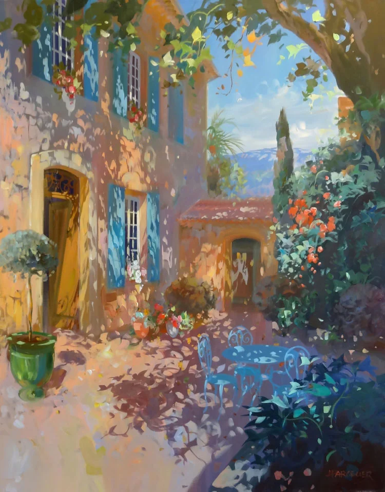 À L'OMBRE DES ARBRES oil, 29 x 37 in.