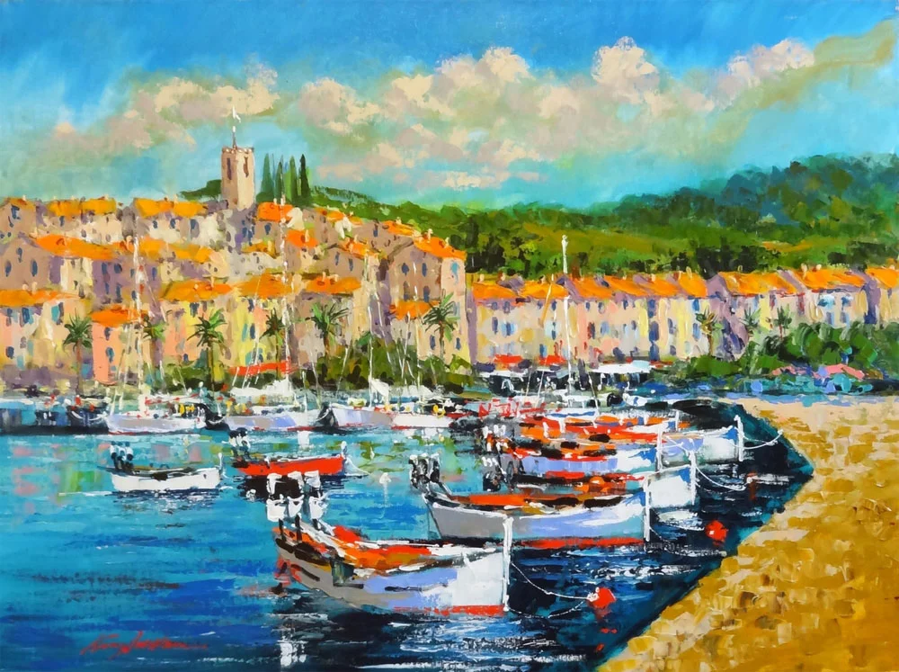 MEDITERRANEAN FISHERY acrylic on canvas, 40 x 30 in.