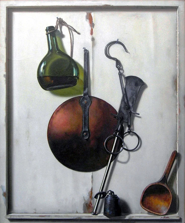 USTENSILES AVEC BOUTEILLE DE VIN oil, 22 x 26 in.