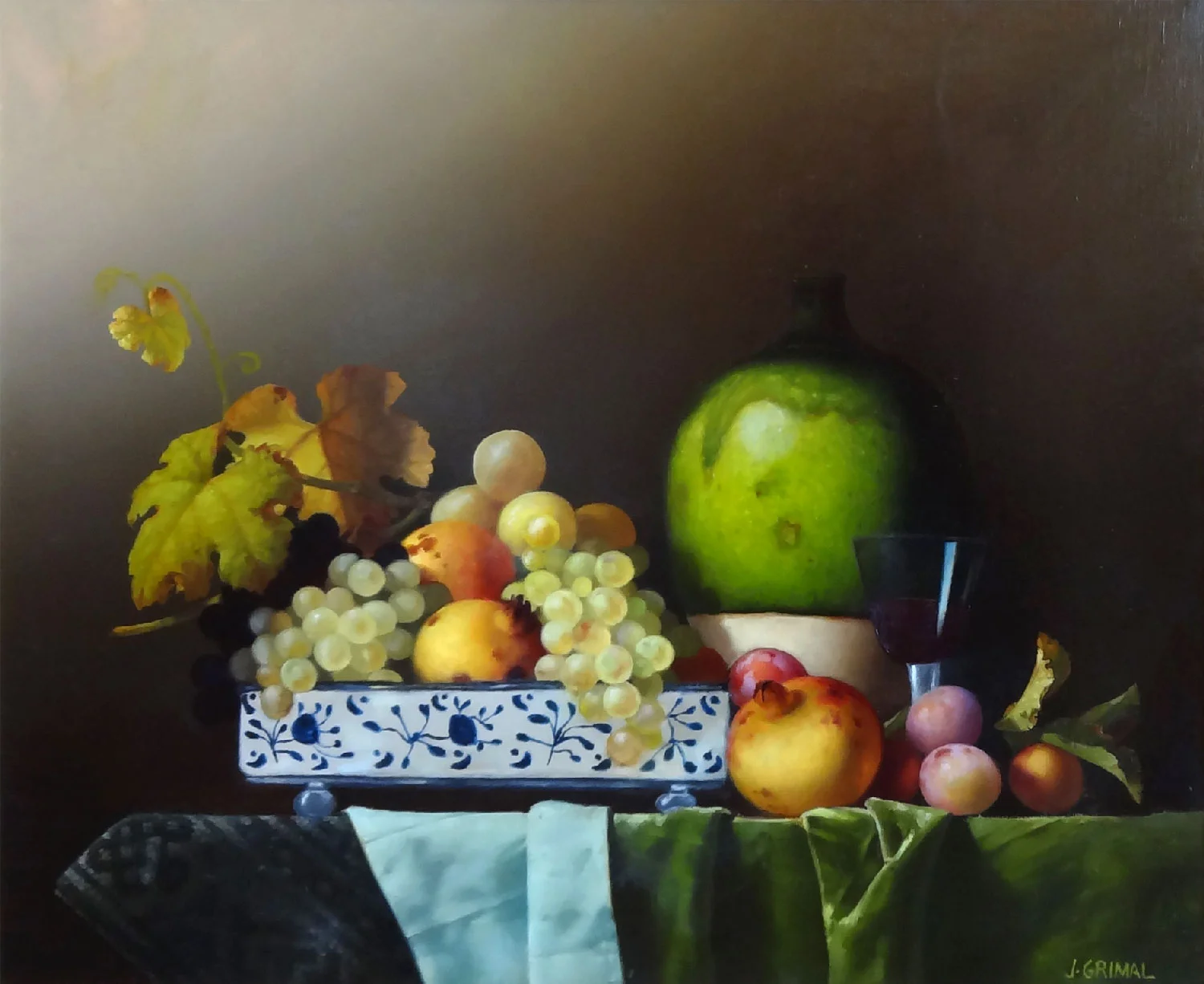 BOL AVEC FRUITS ET VIN ROUGE oil, 24 x 20 in.