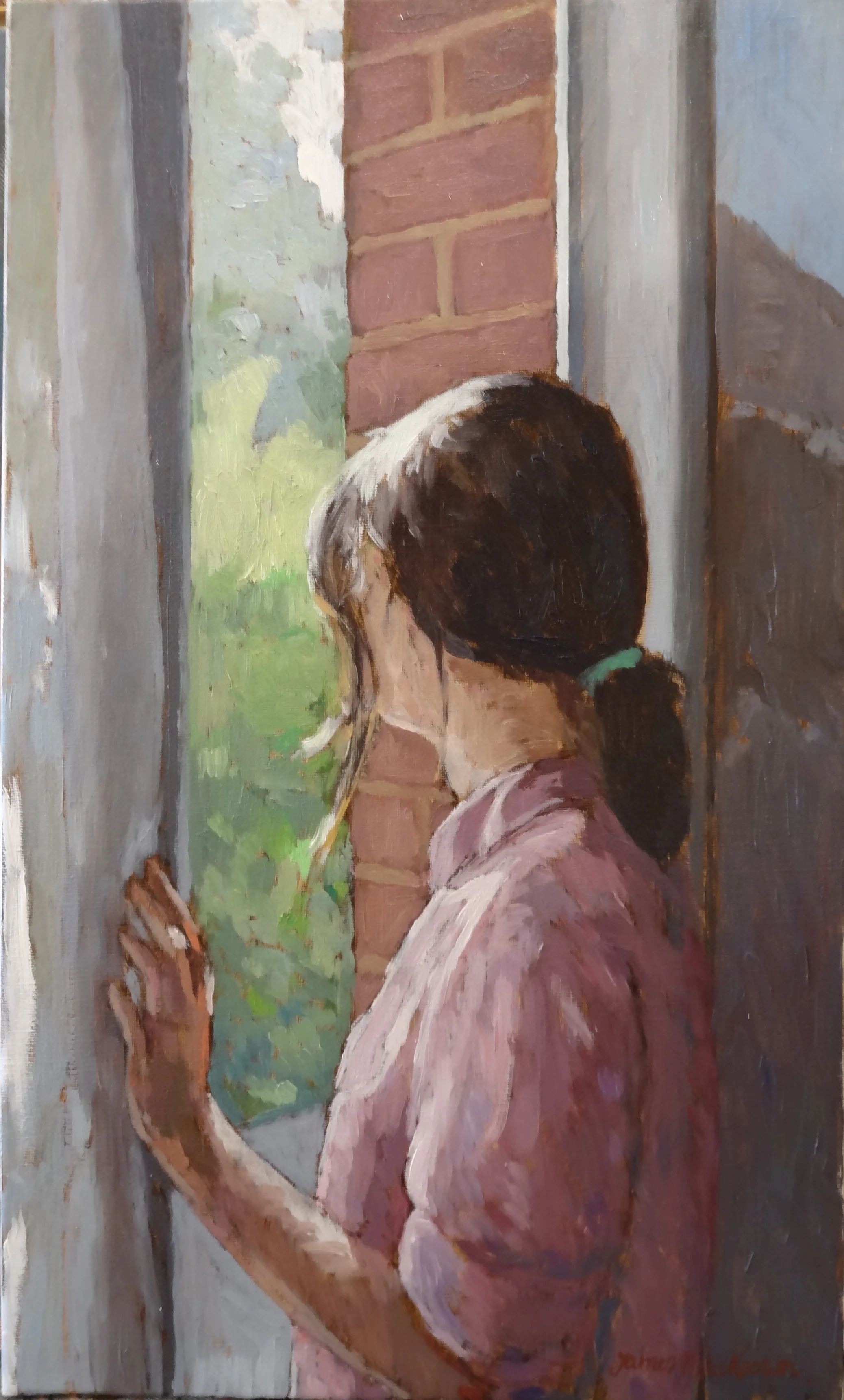 AT THE WINDOW oil, 13 x 22in.