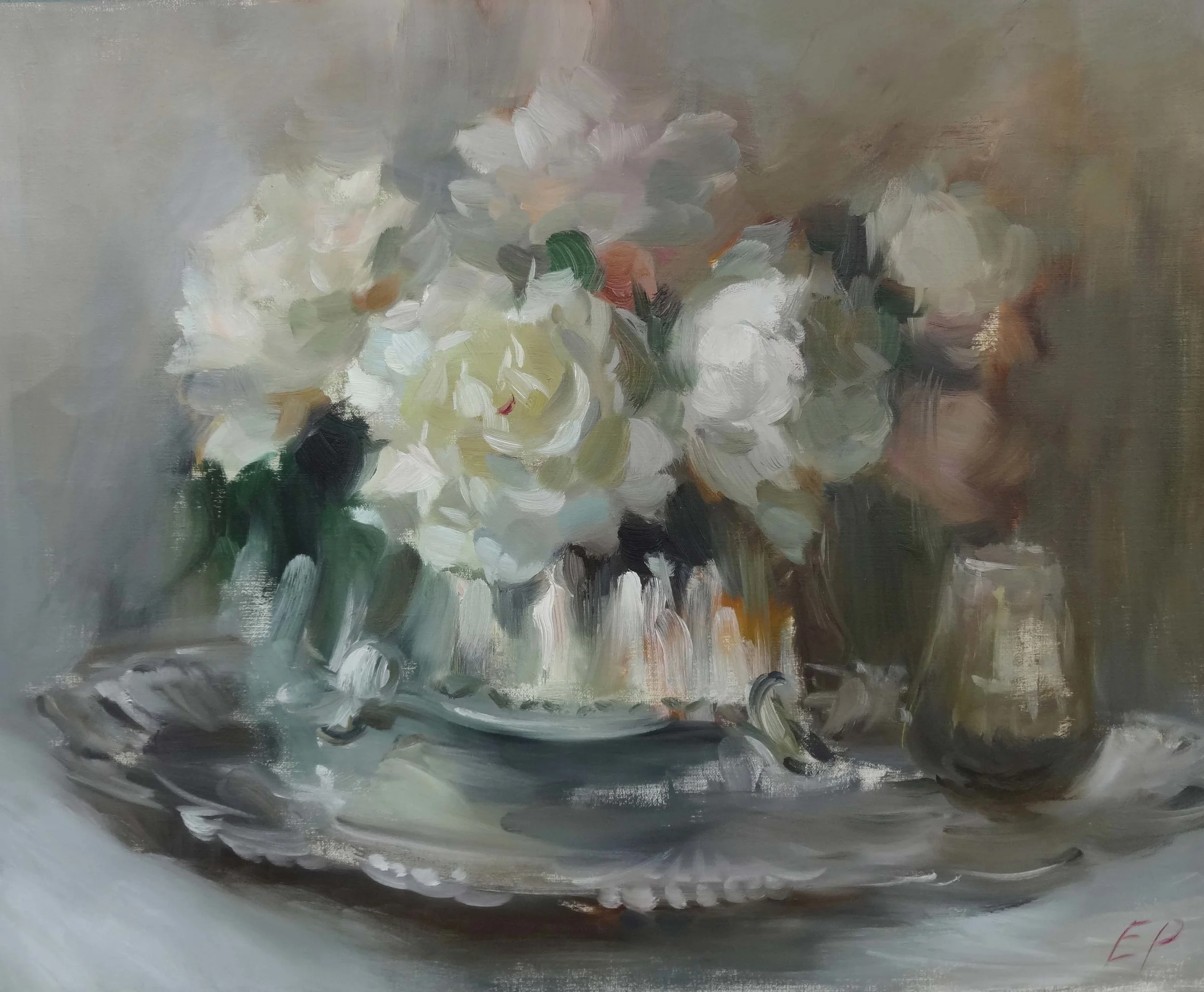 SILVER AND WHITE oil, 24 x 30 in.