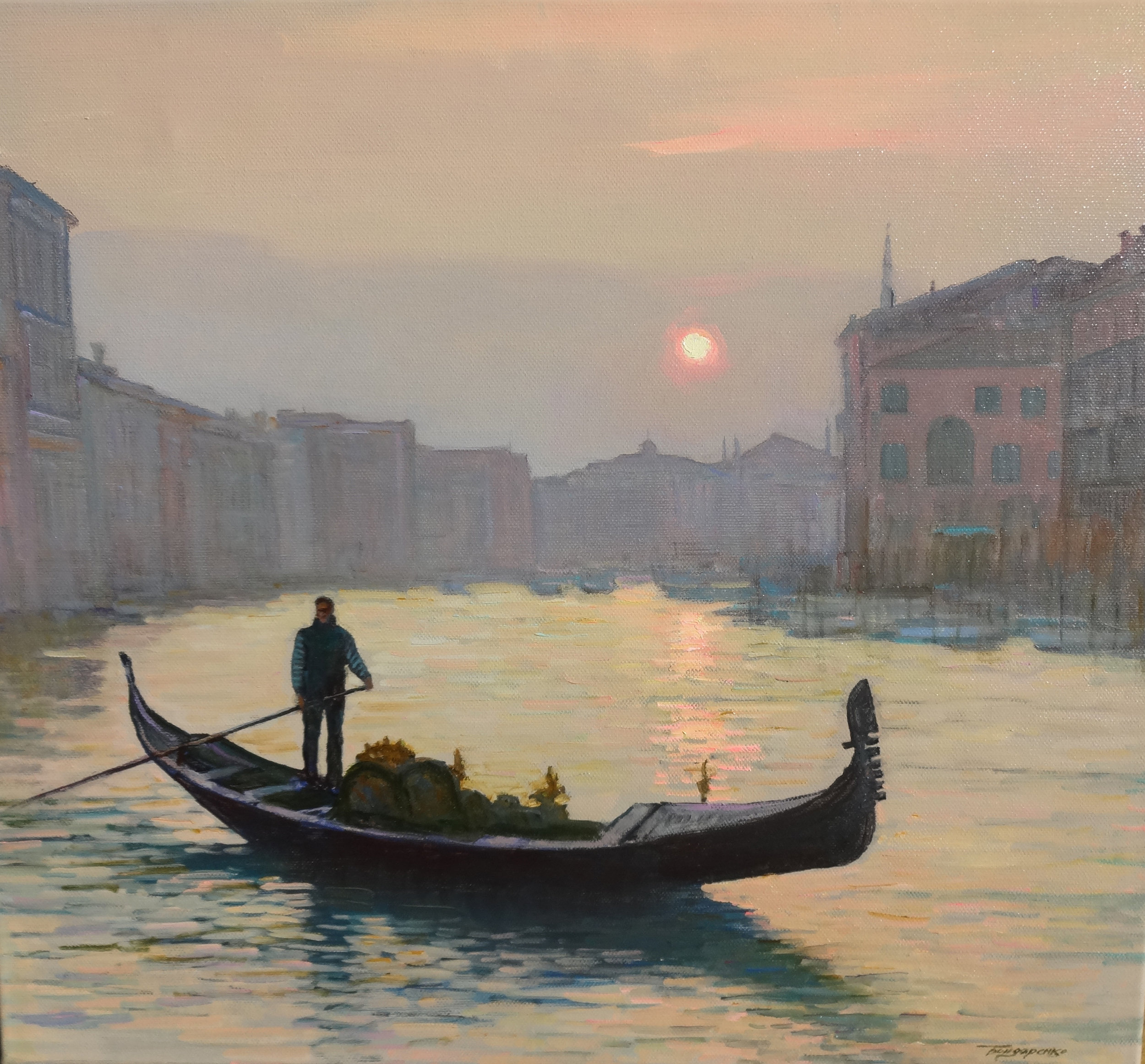 VENICE IN THE EVENING ON THE GRAND CANAL oil, 20 x 18 in.