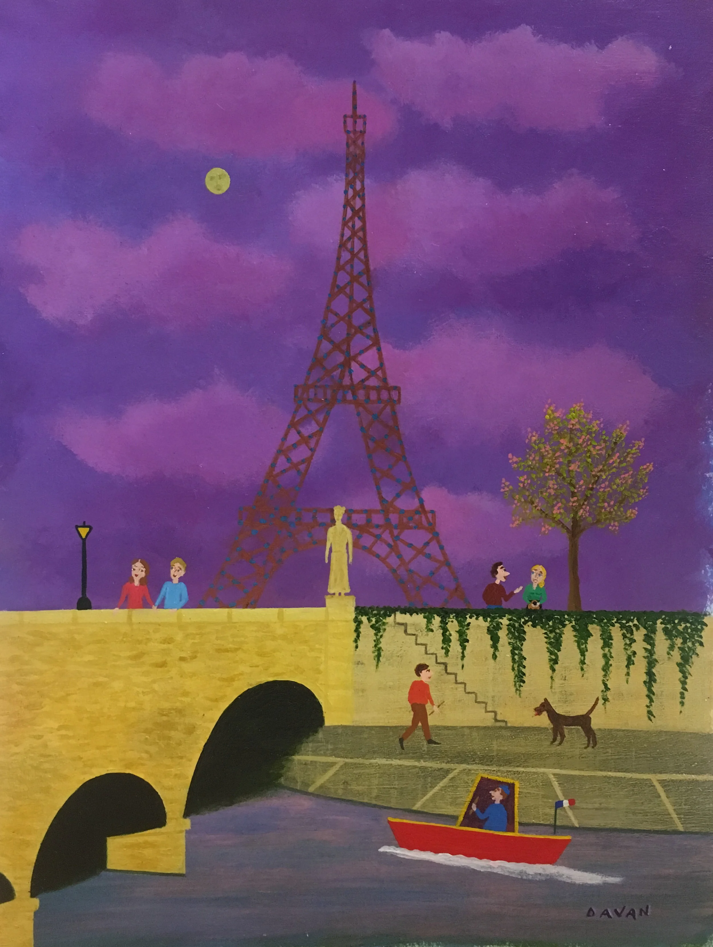 FULL MOON IN PARIS Oil on Panel, 8 x 10 1/4 in.