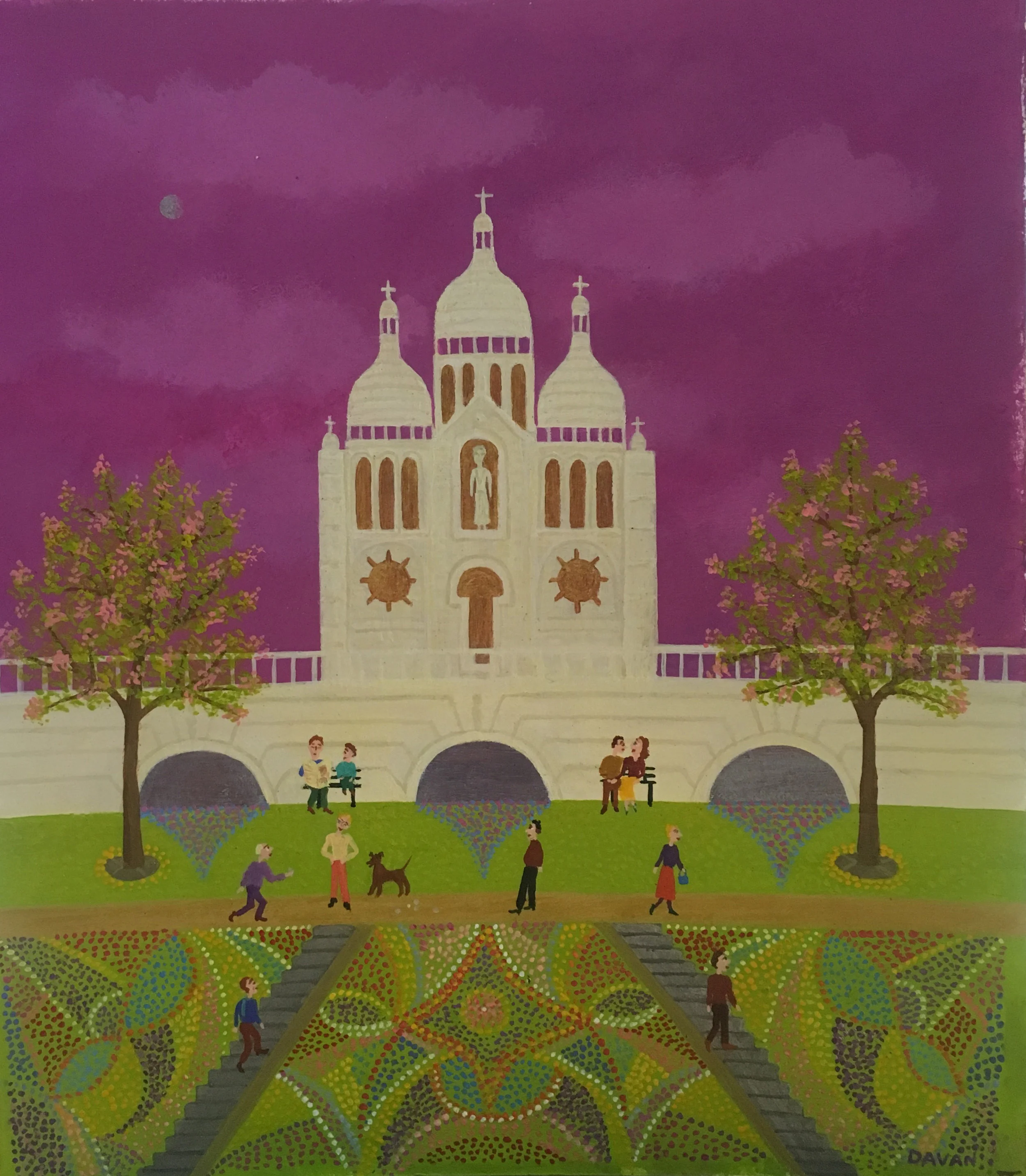 PETANQUE PLAYERS AT SACRE-COEUR Oil on Panel, 9 x 7 ¾ in.
