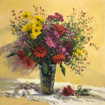 THE FLOWERS OF THE GARDEN oil, 31.5 x 31.5 in.