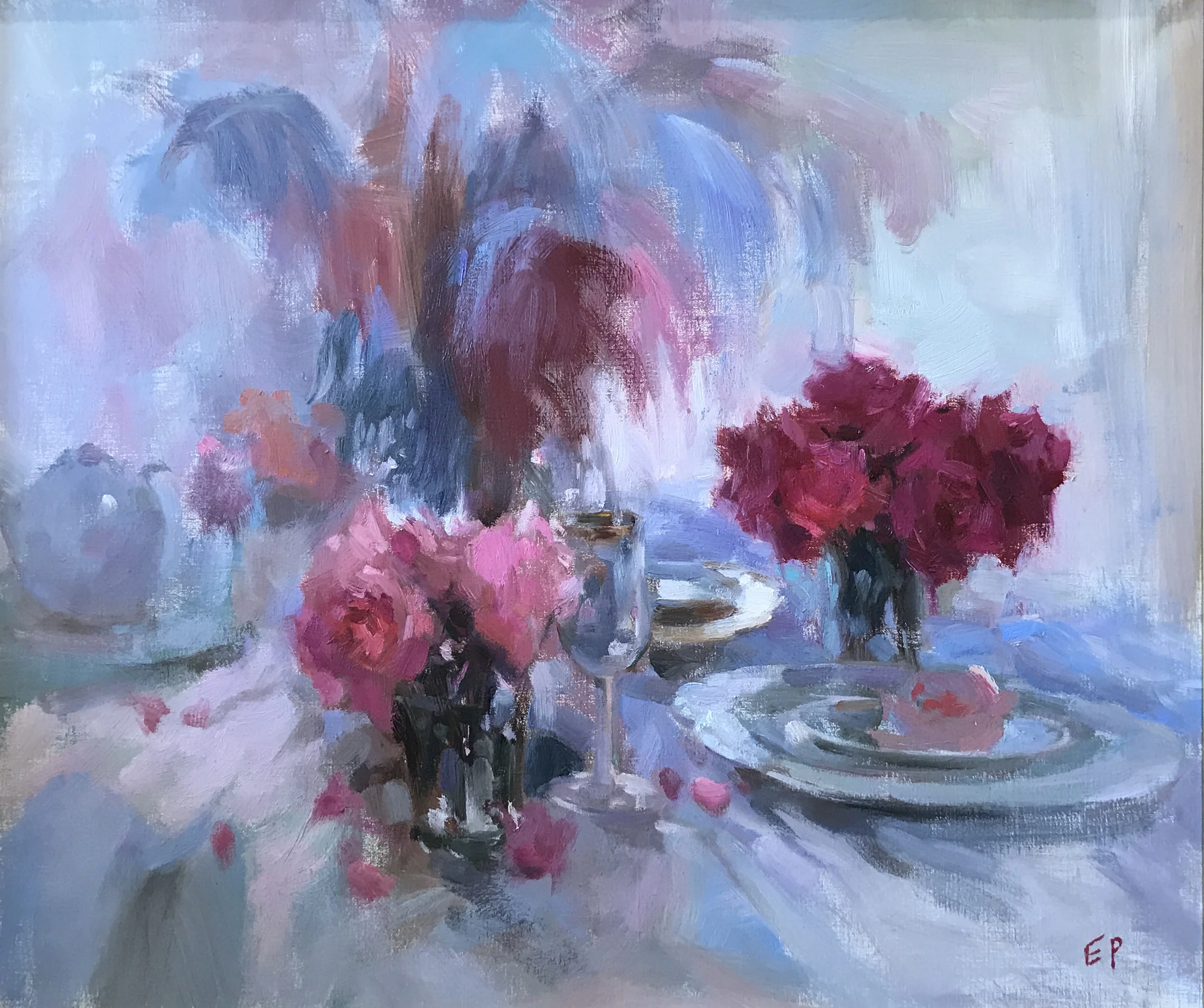 STILL LIFE WITH ROSES oil, 24 x 30 in.