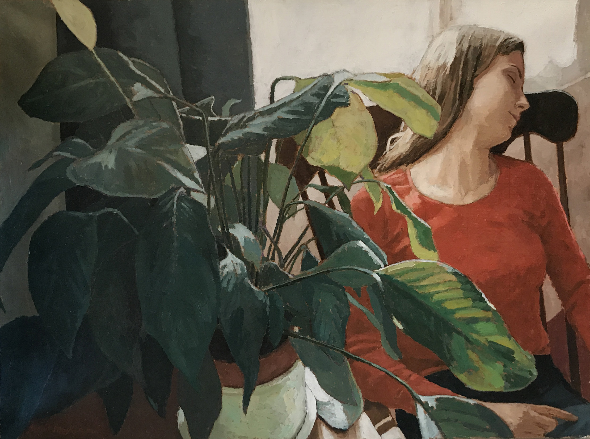 GIRL IN RED oil, 29 x 39.5 in.