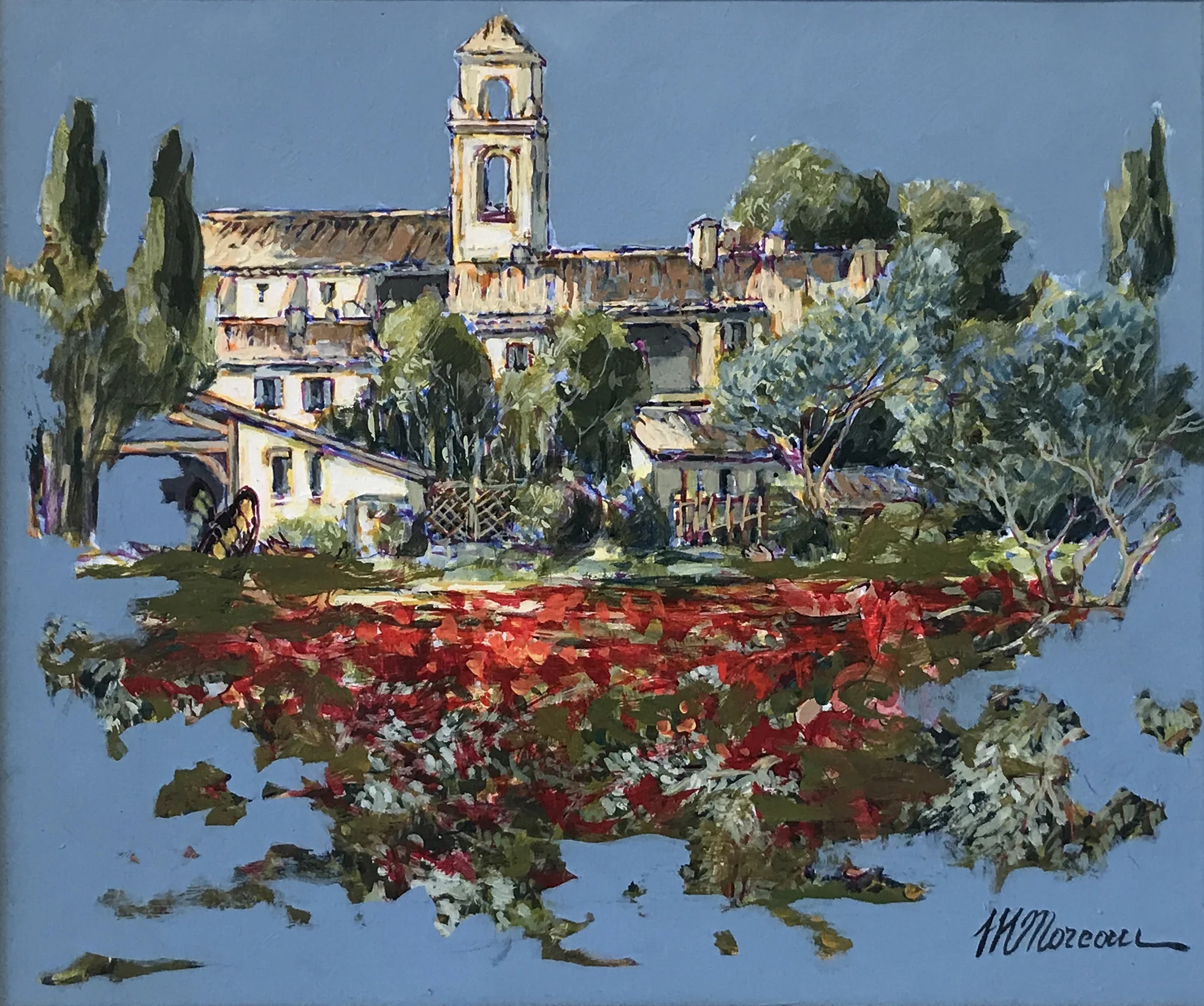 VILLAGE AUX COQUELICOTS oil, 18 x 15 in.